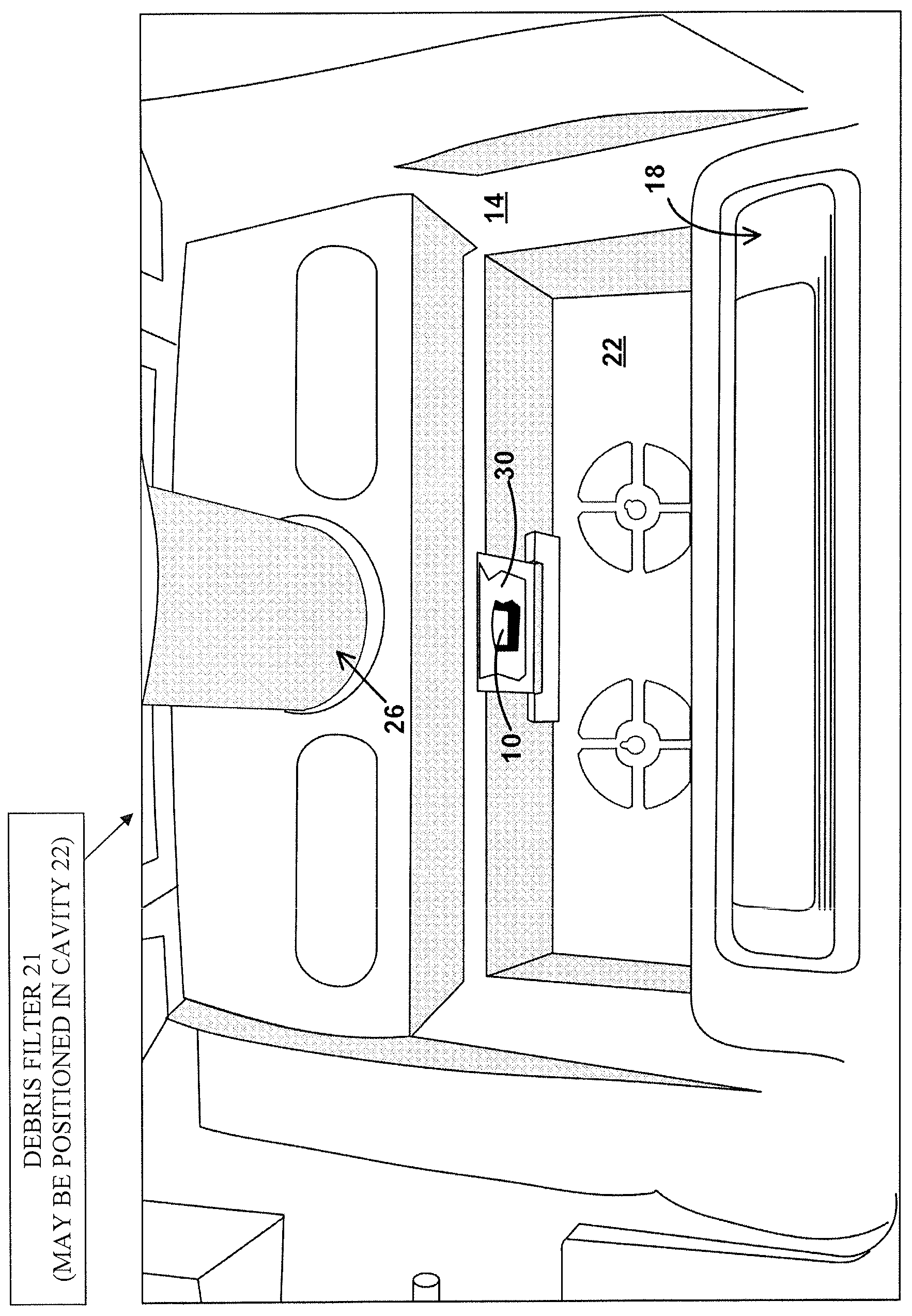 Patent US12326009 Figure 1 – Swimming pool cleaner with illuminated debris filter