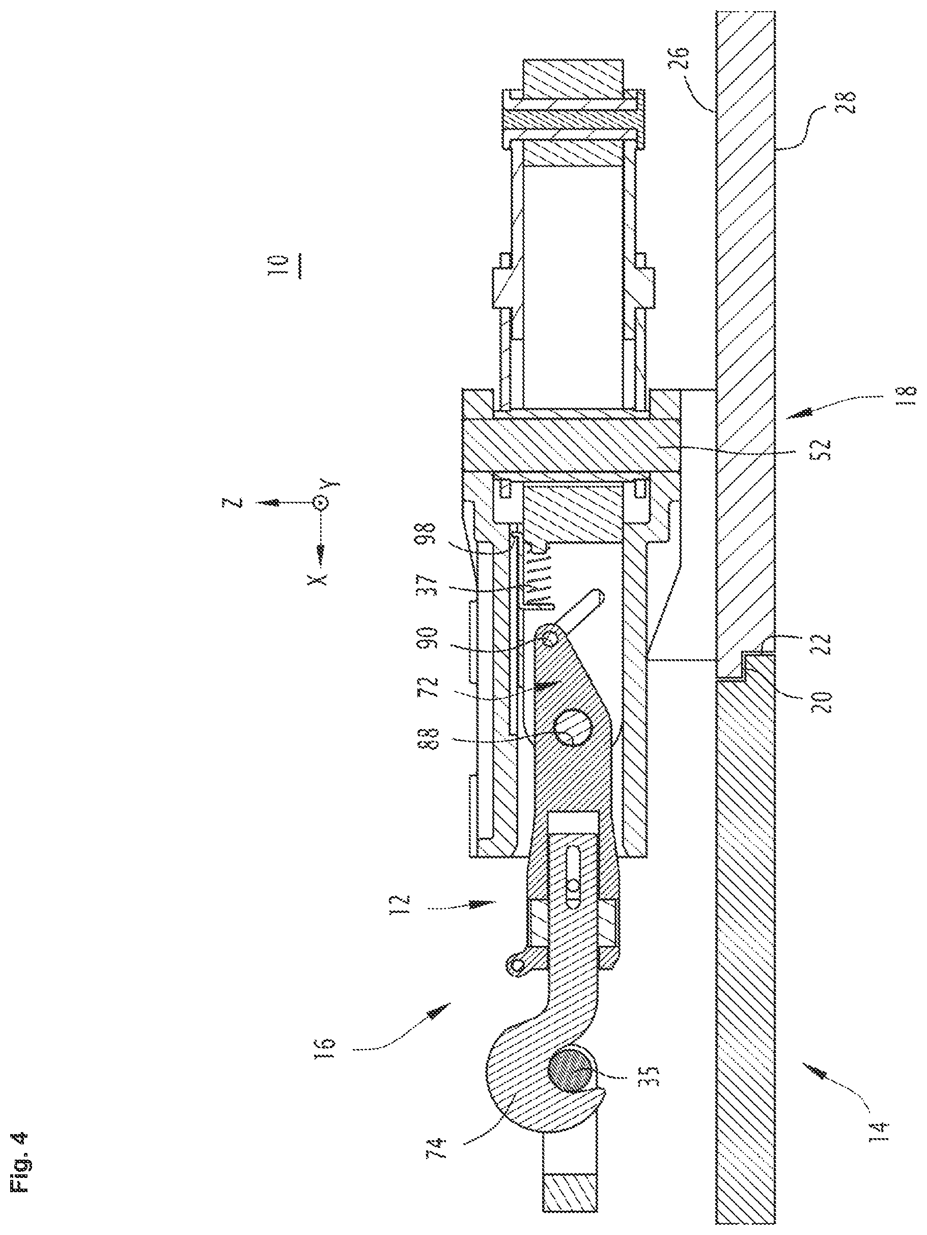 Patent US12326021 Figure 4 – Hook latch for aircraft panel