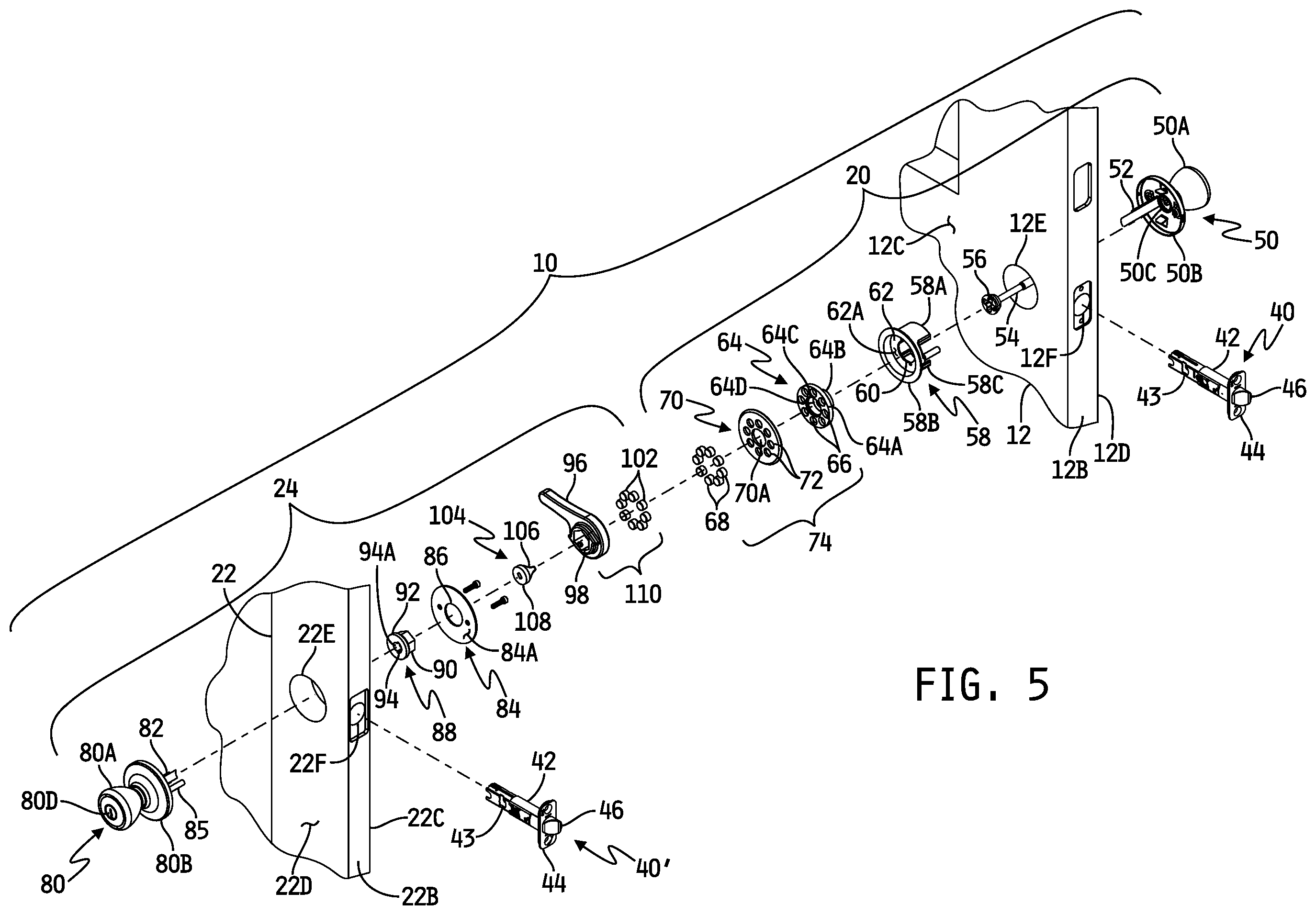 Patent US12326022 Figure 5 – Door assembly for selectively interlocking opposing doors