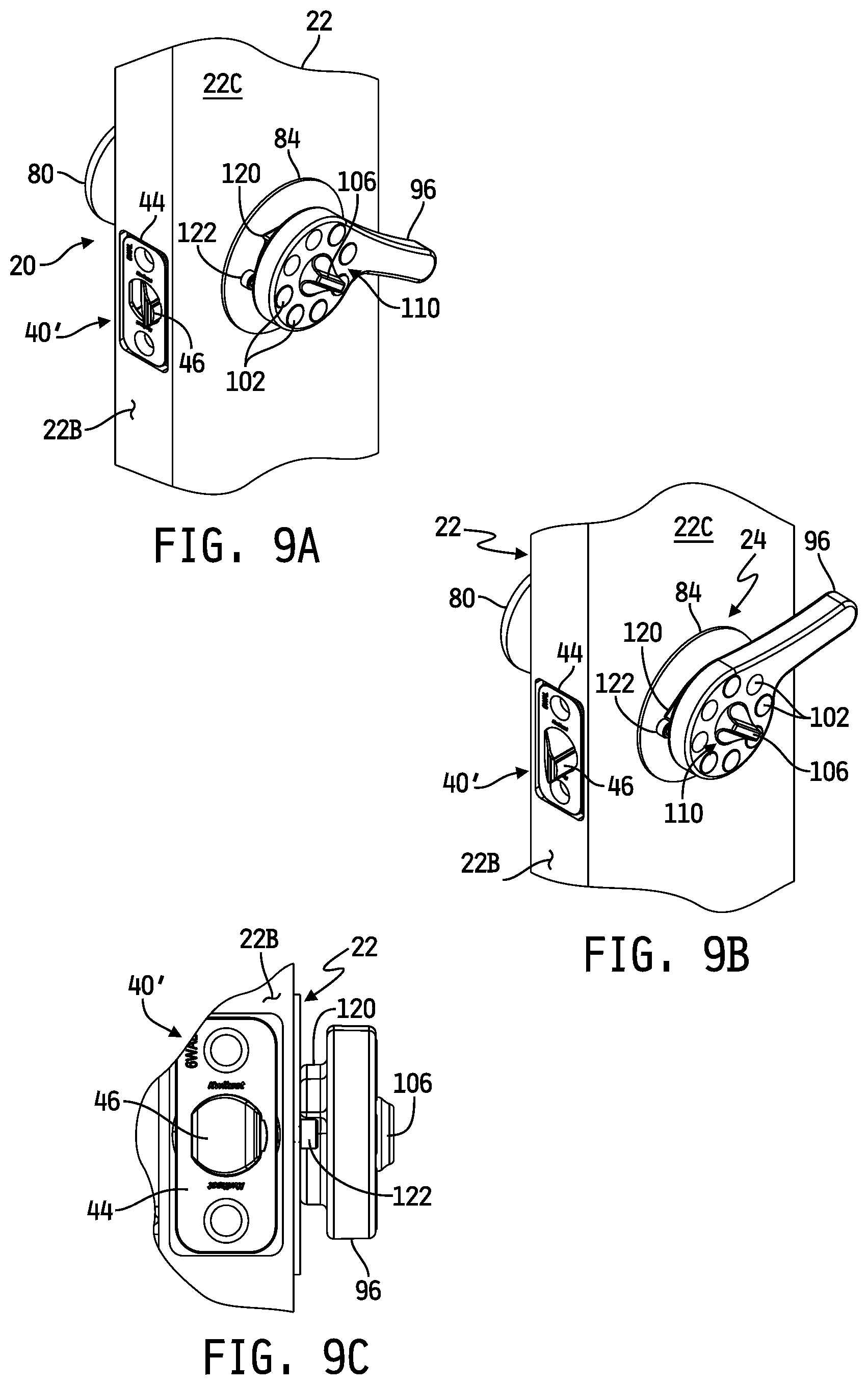 Patent US12326022 Figure 9 – Door assembly for selectively interlocking opposing doors