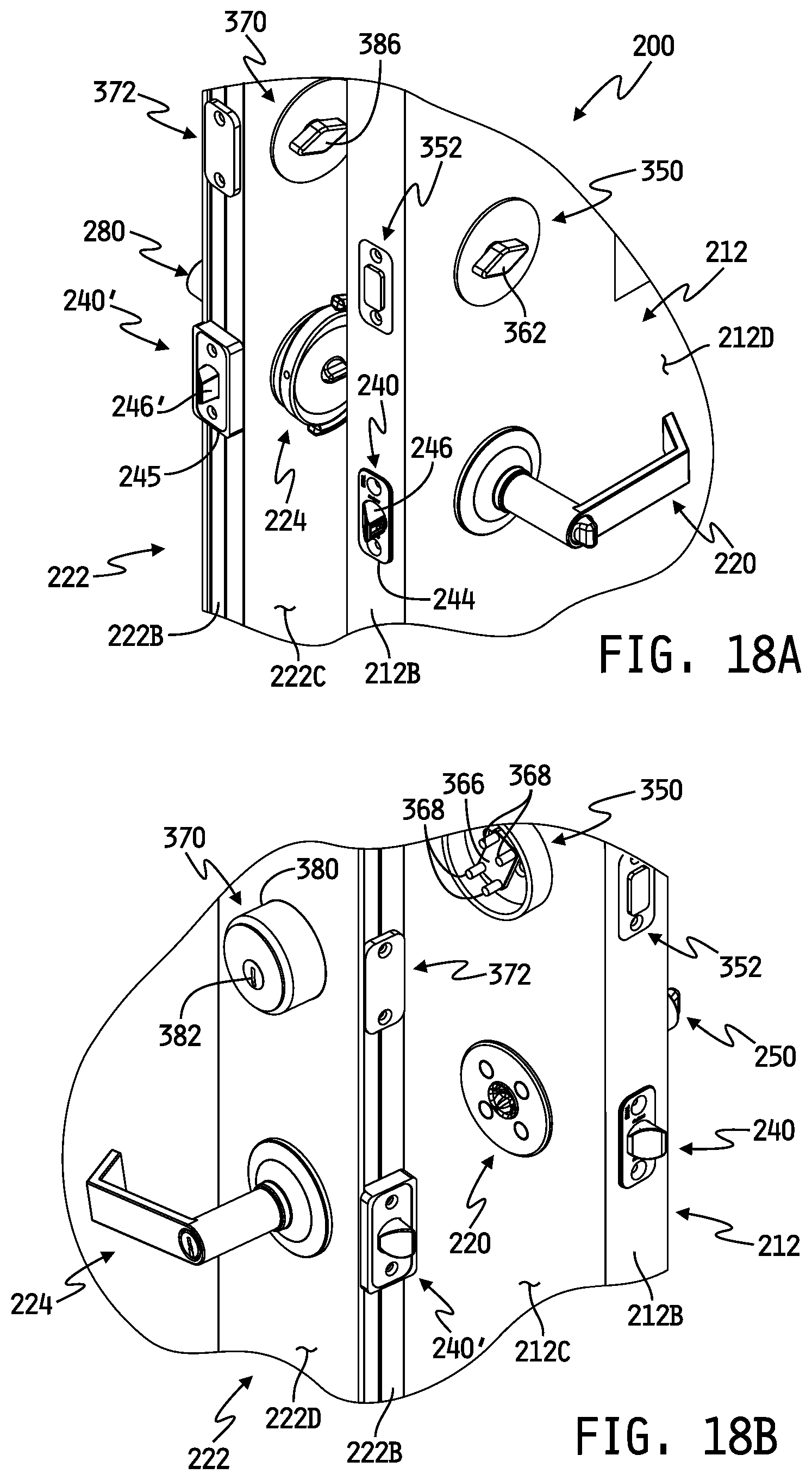 Patent US12326022 Figure 19 – Door assembly for selectively interlocking opposing doors