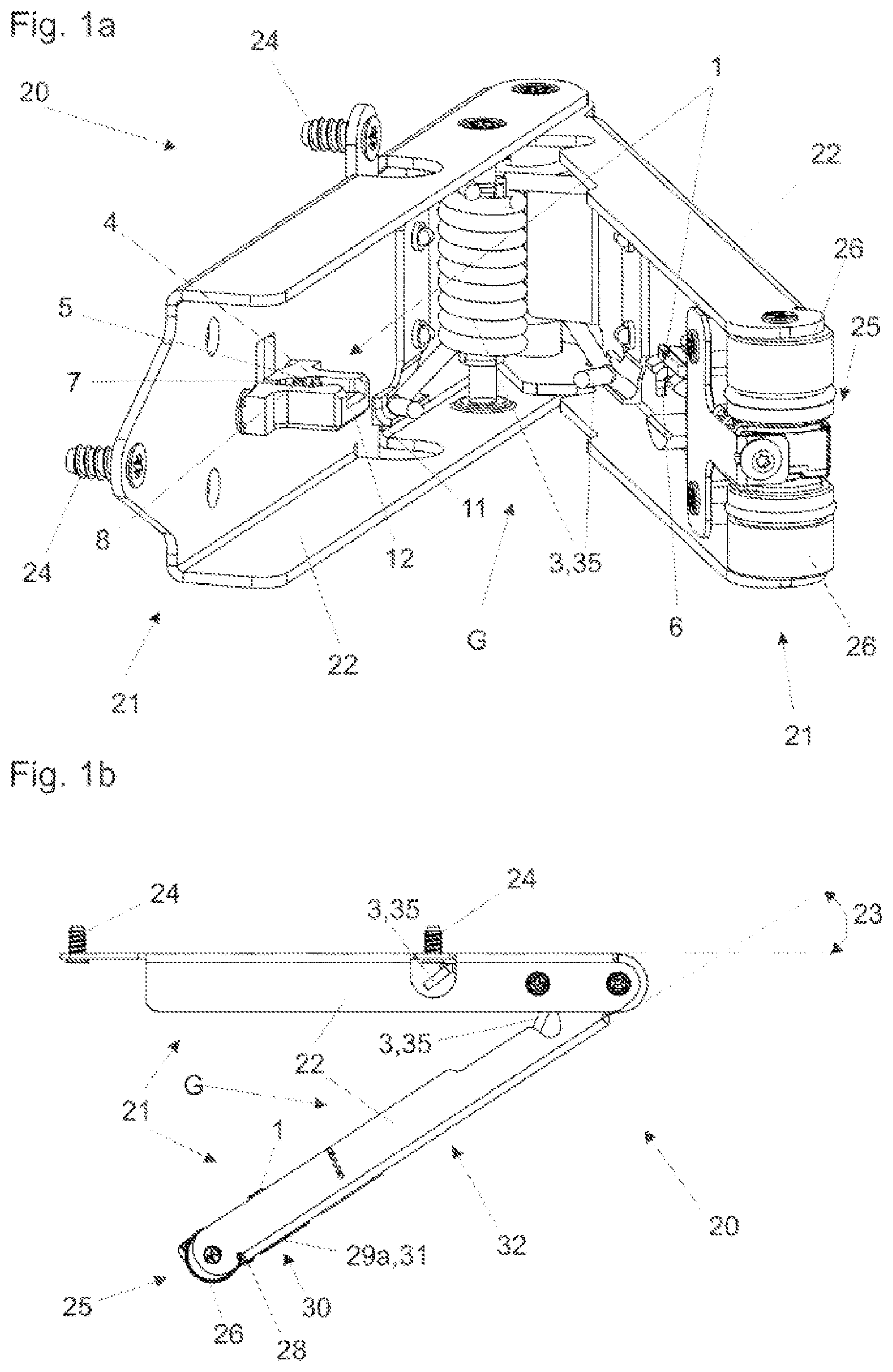 Patent US12326023 Figure 1 – Locking device for releasably locking two furniture parts that can move relative to one another