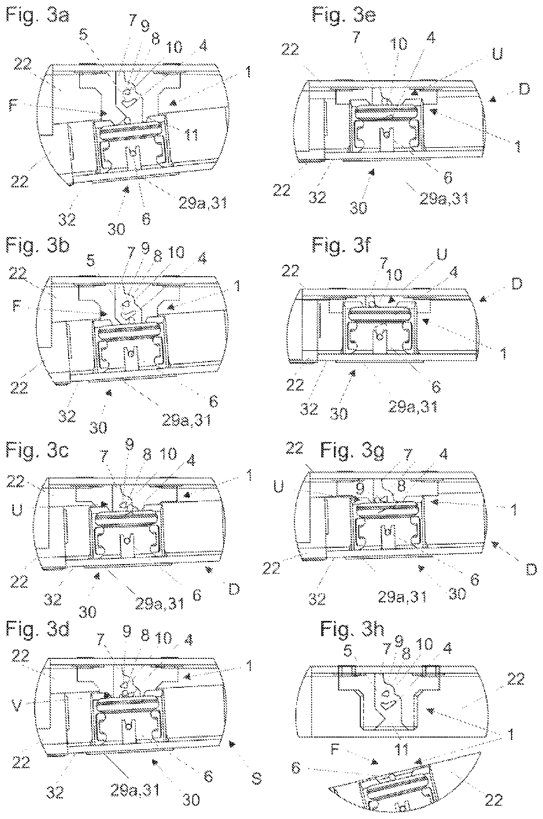 Patent US12326023 Figure 3 – Locking device for releasably locking two furniture parts that can move relative to one another