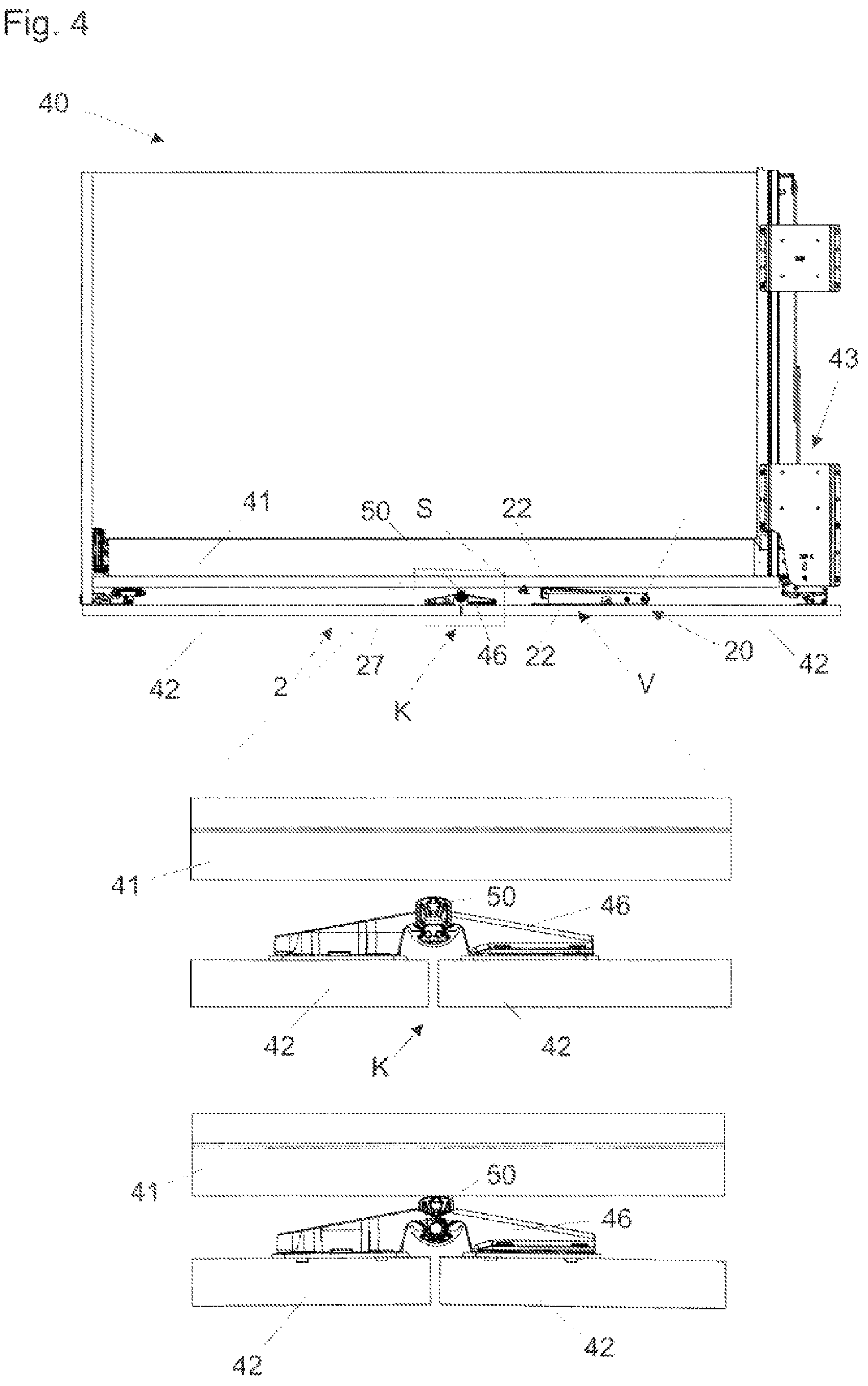 Patent US12326023 Figure 4 – Locking device for releasably locking two furniture parts that can move relative to one another