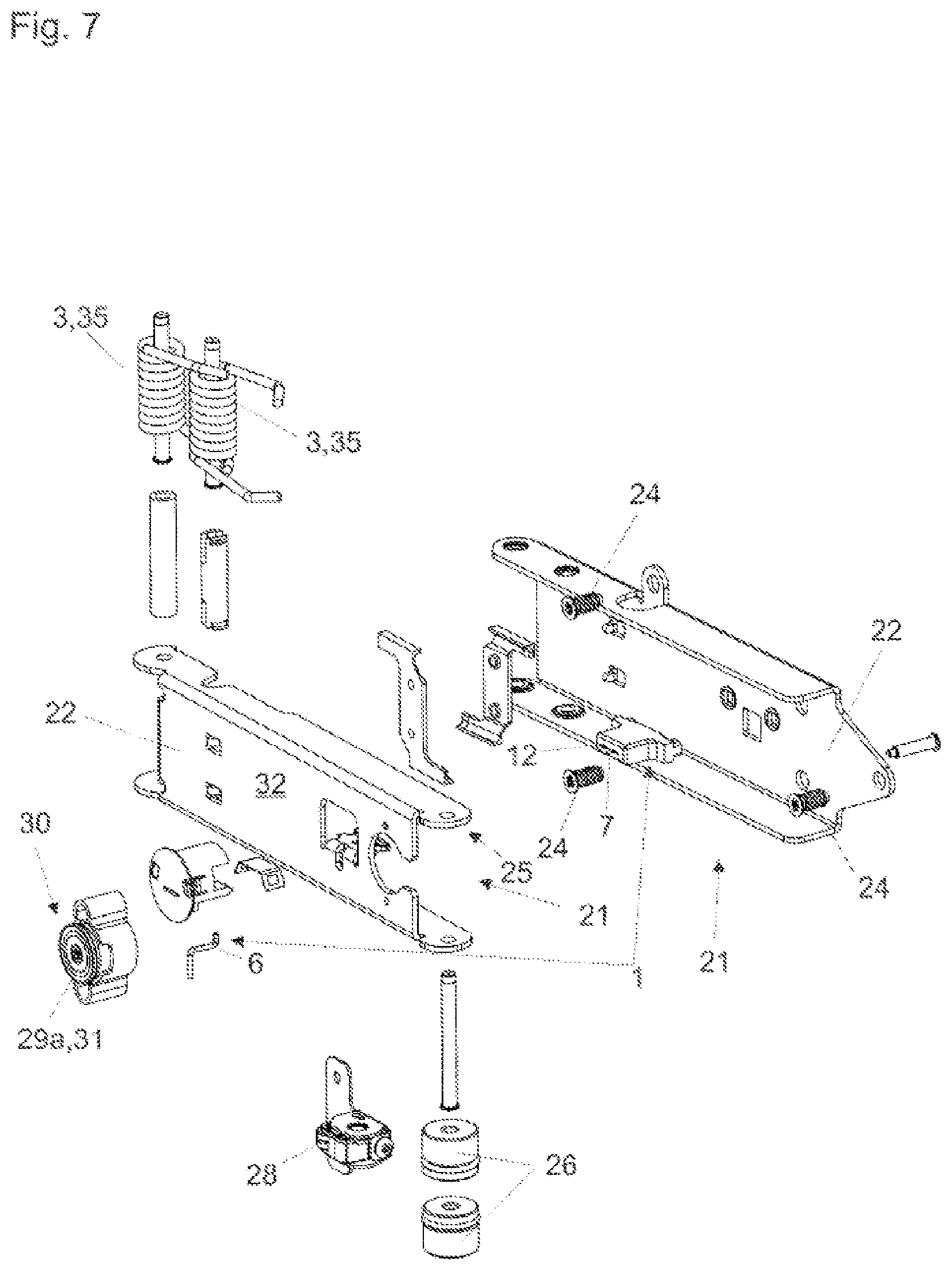Patent US12326023 Figure 7 – Locking device for releasably locking two furniture parts that can move relative to one another
