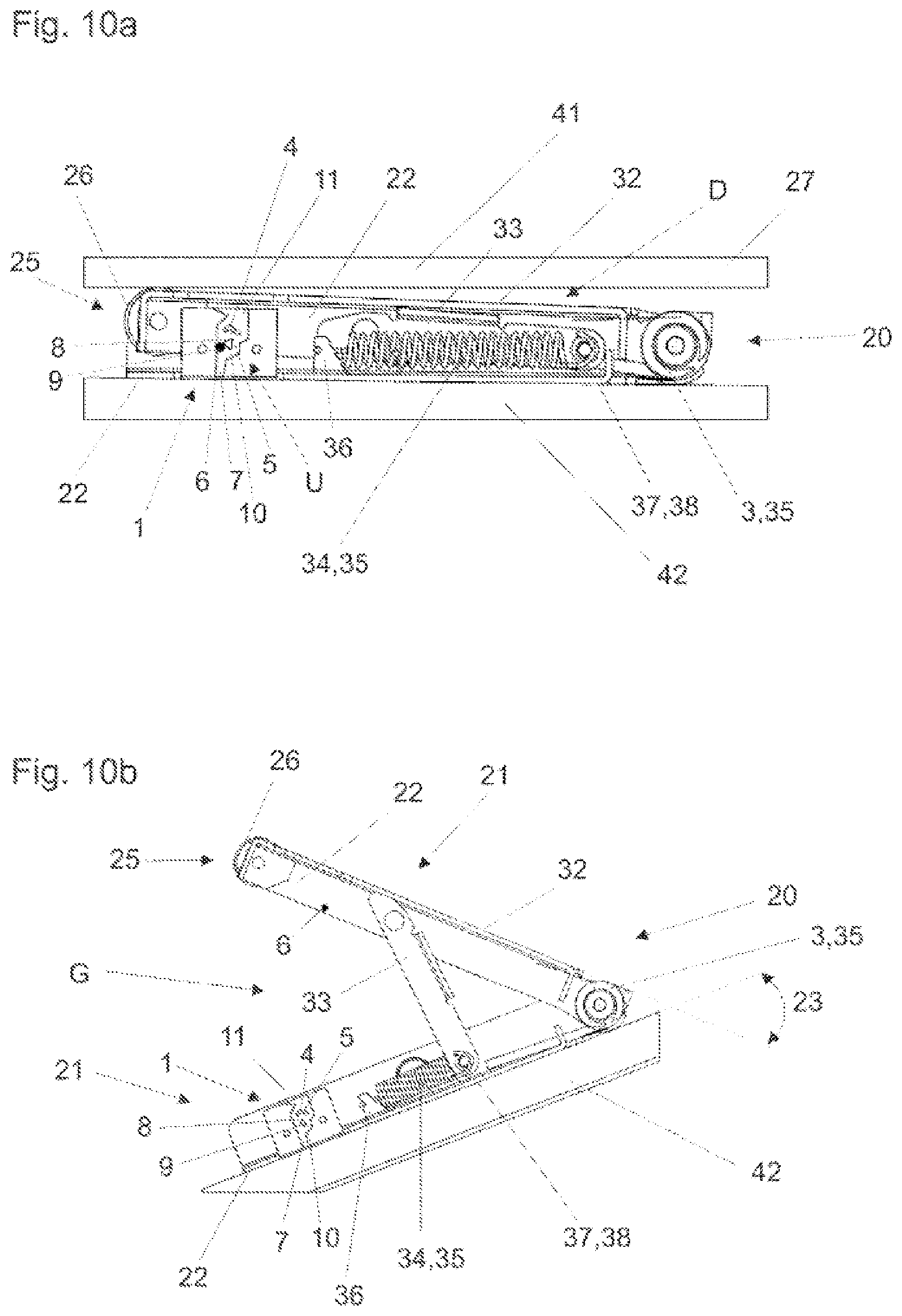 Patent US12326023 Figure 10 – Locking device for releasably locking two furniture parts that can move relative to one another