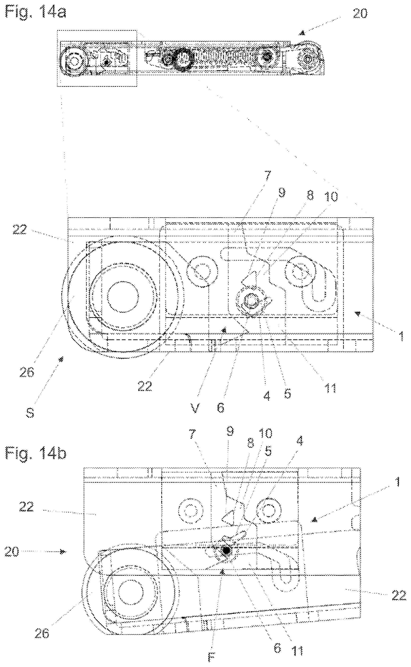 Patent US12326023 Figure 14 – Locking device for releasably locking two furniture parts that can move relative to one another