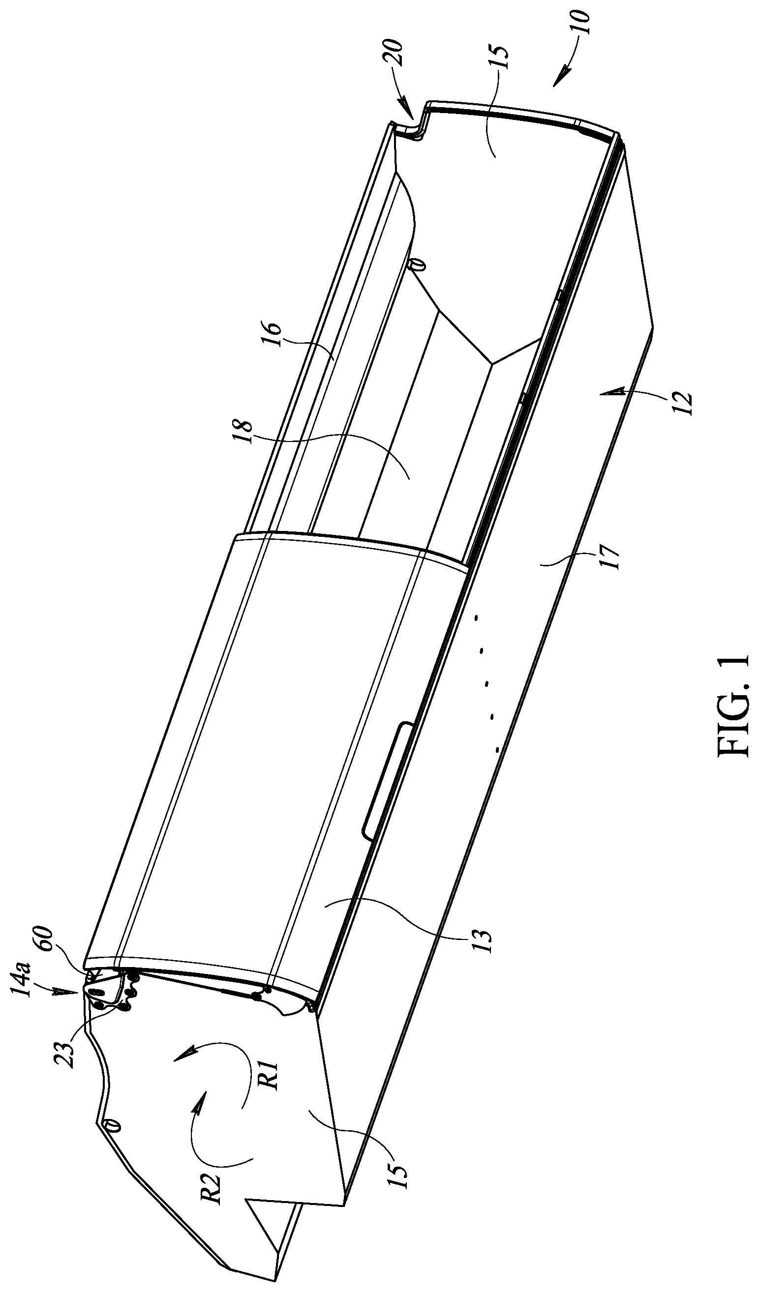 Patent US12326025 Figure 1 – Integrated stowage bin assembly