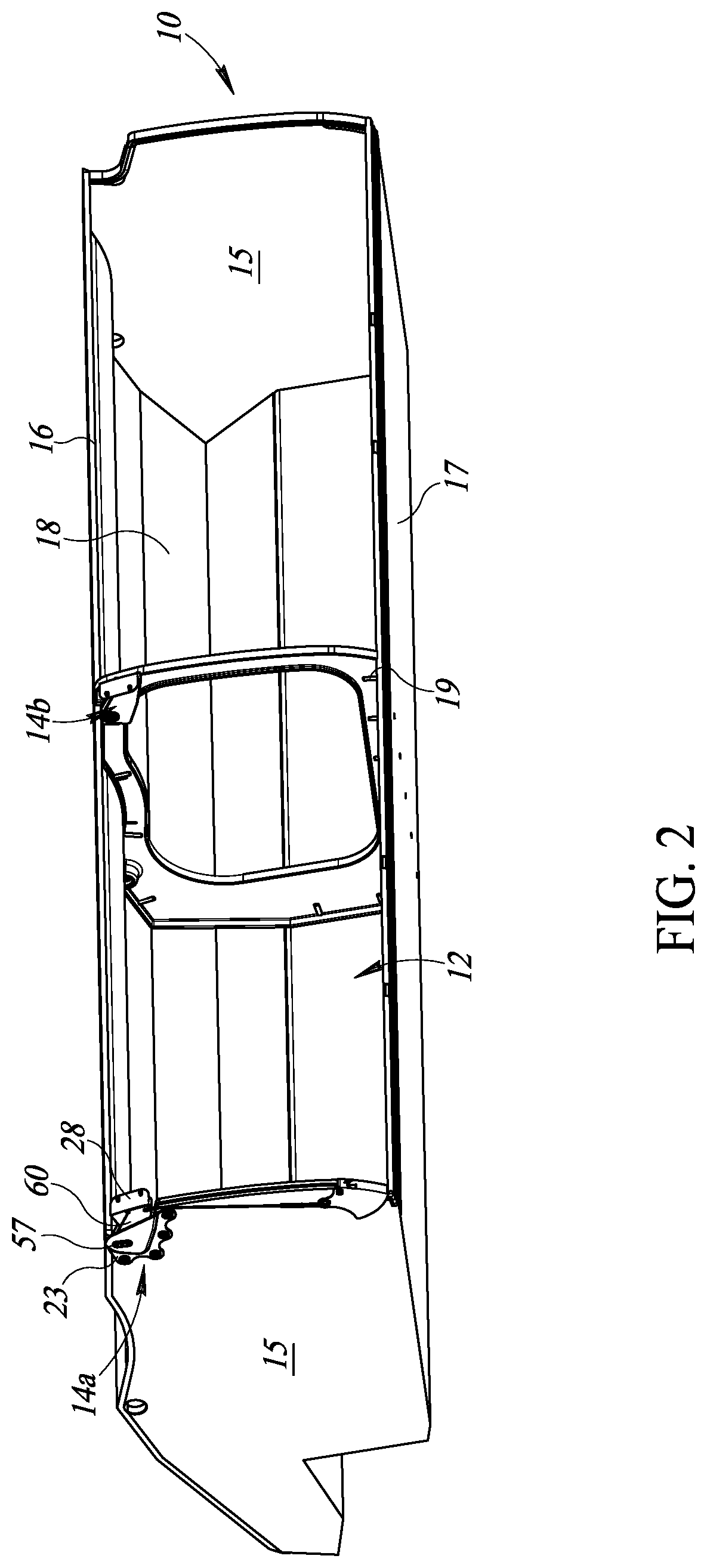 Patent US12326025 Figure 2 – Integrated stowage bin assembly
