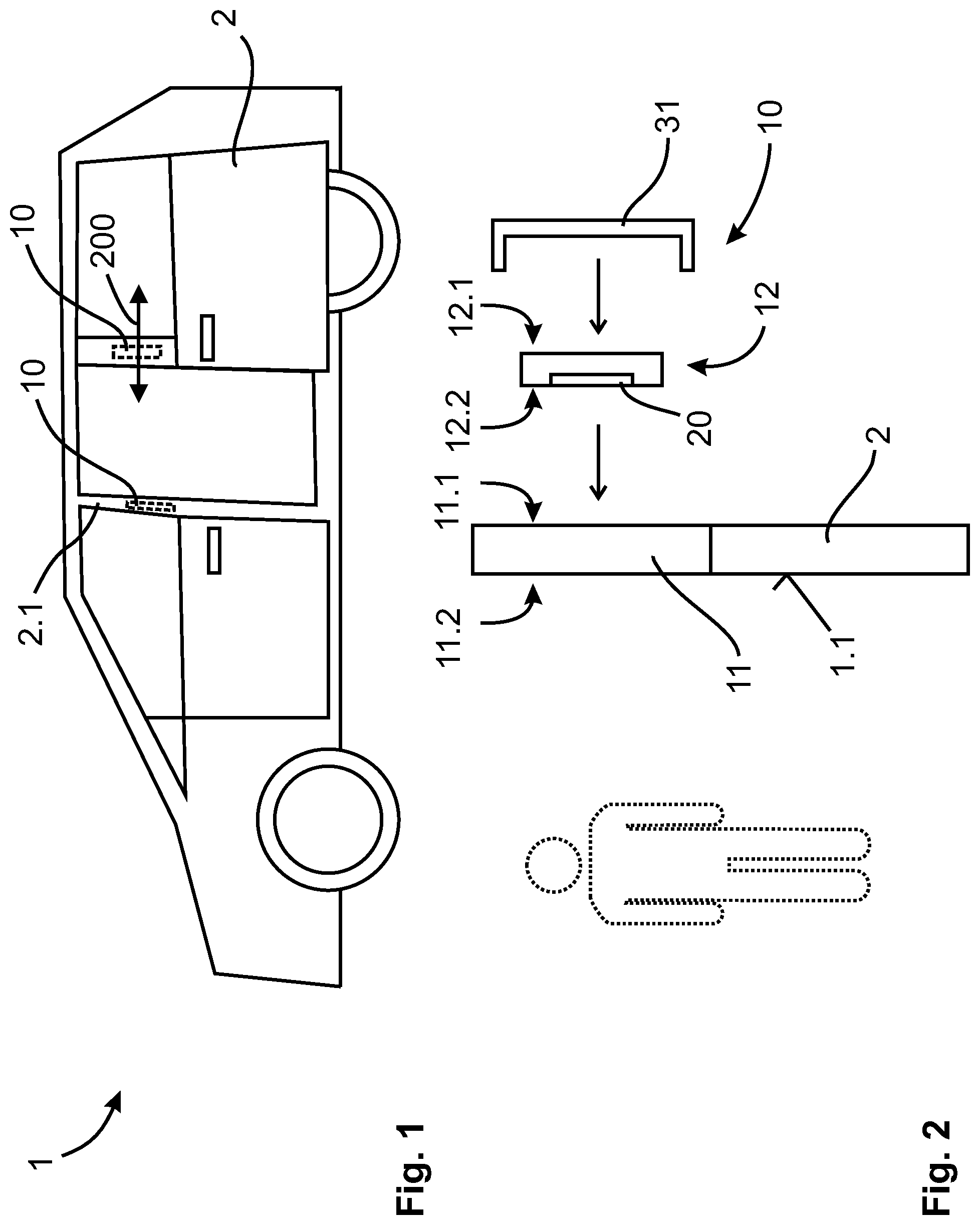 Patent US12326031 Figure 1 – Actuating device with cover element, vehicle, and method