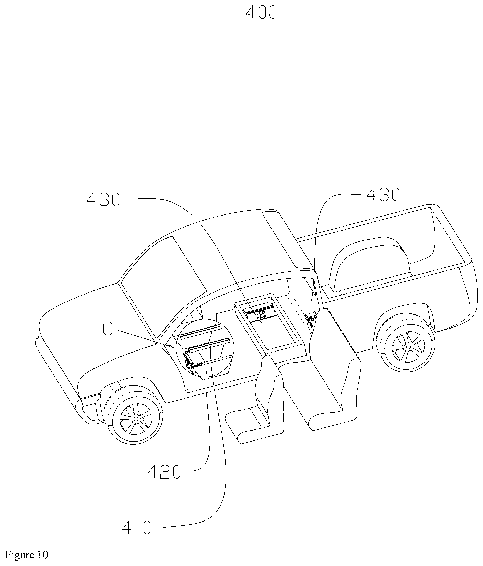 Patent US12326035 Figure 10 – Vehicle-mounted drawer safe box