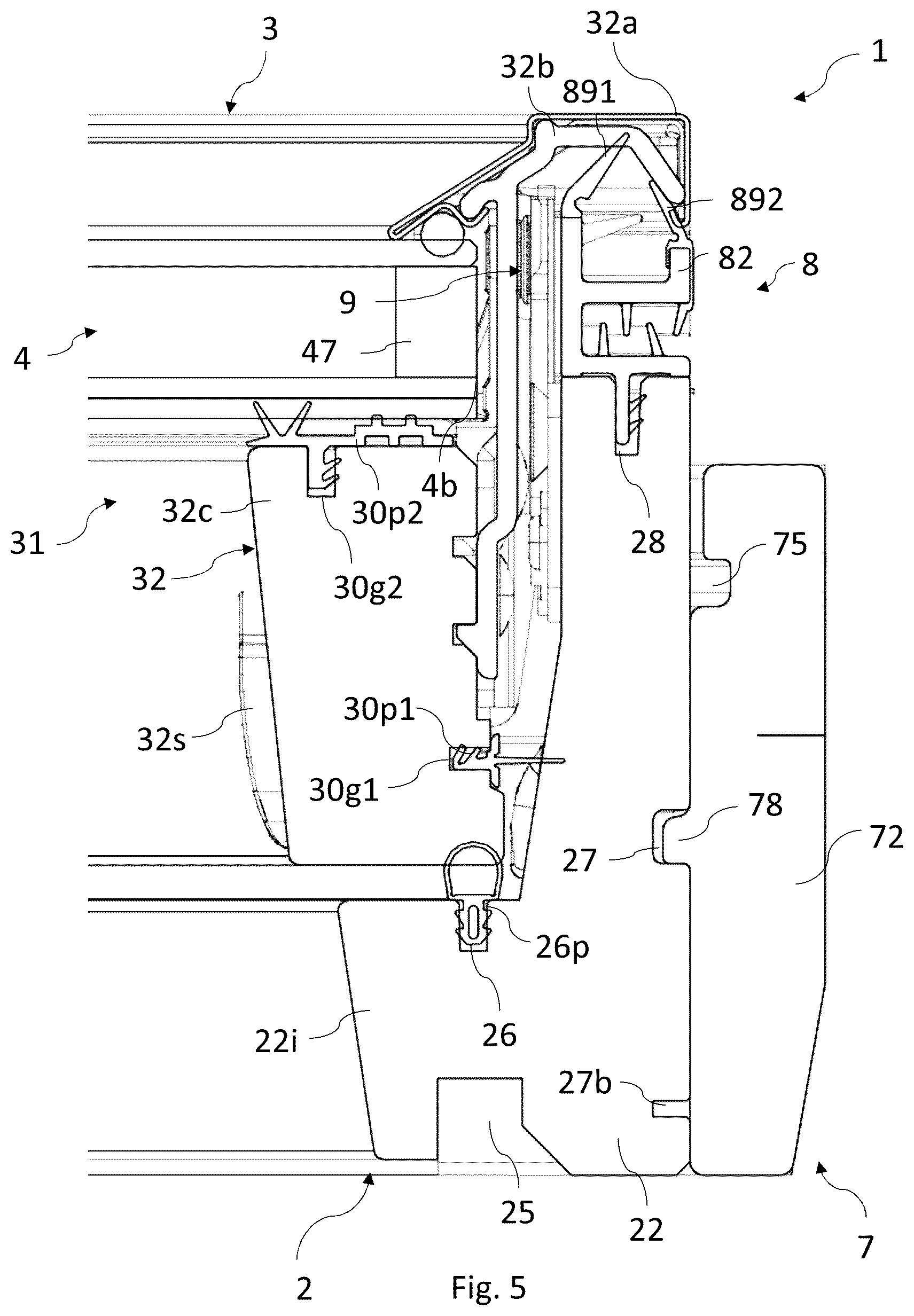 Patent US12326037 Figure 5 – Roof window comprising a frame with an interface unit