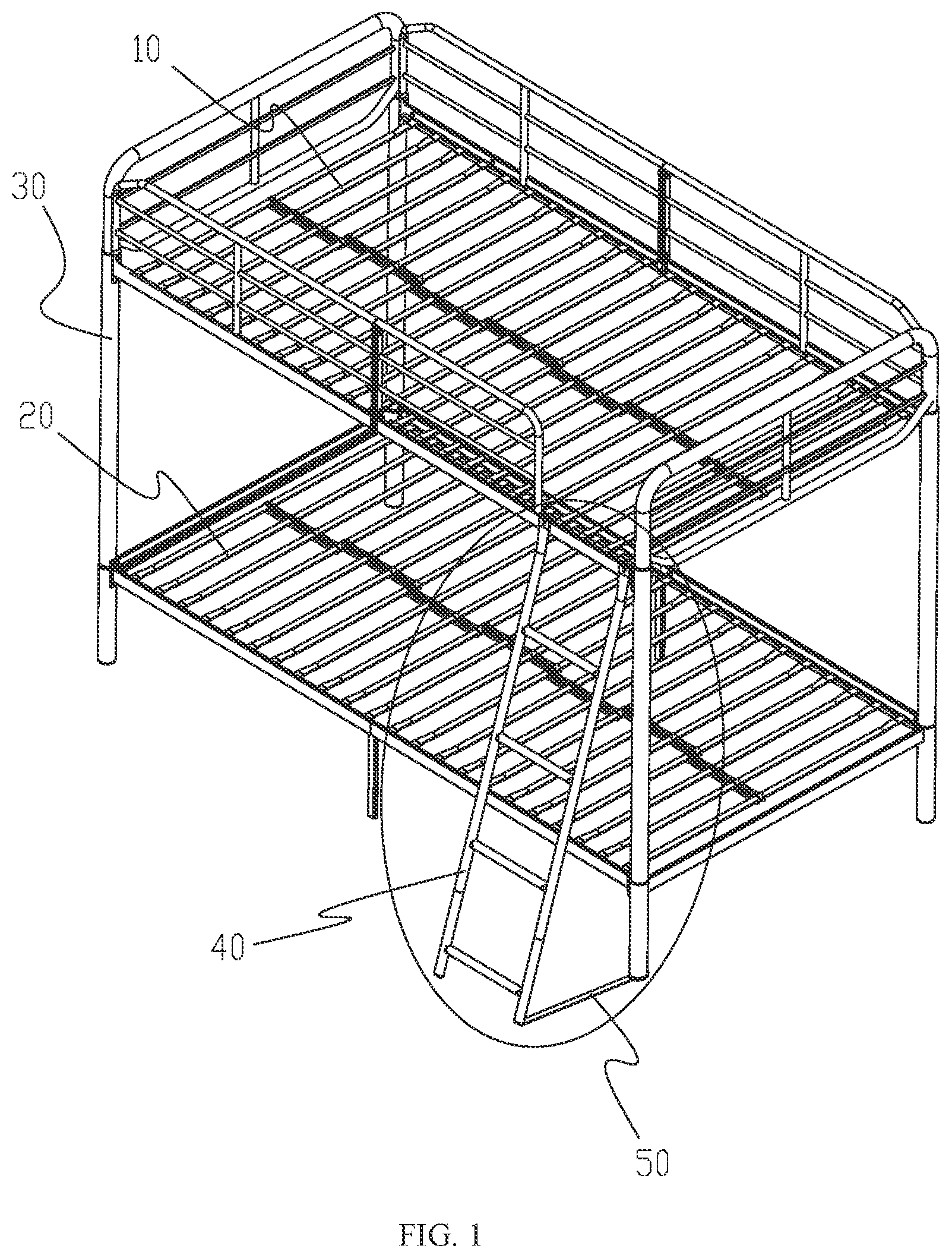 Patent US12326041 Figure 1 – Ladder structure for frame bed