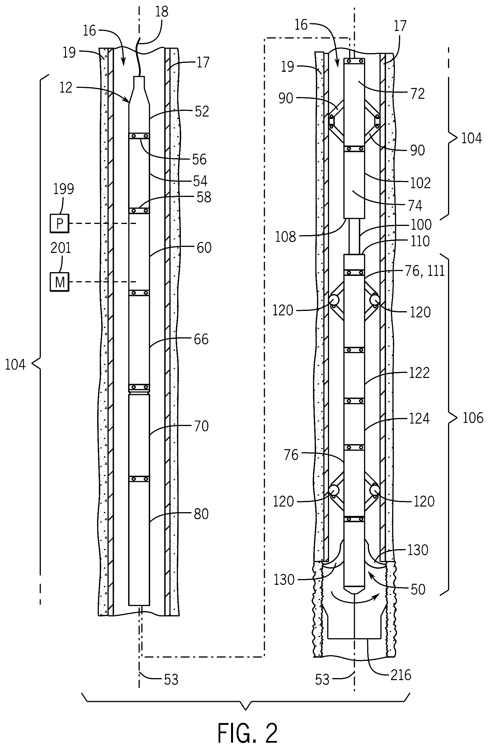 Patent US12326055 Figure 2 – Methods and apparatus for removing sections of a wellbore wall