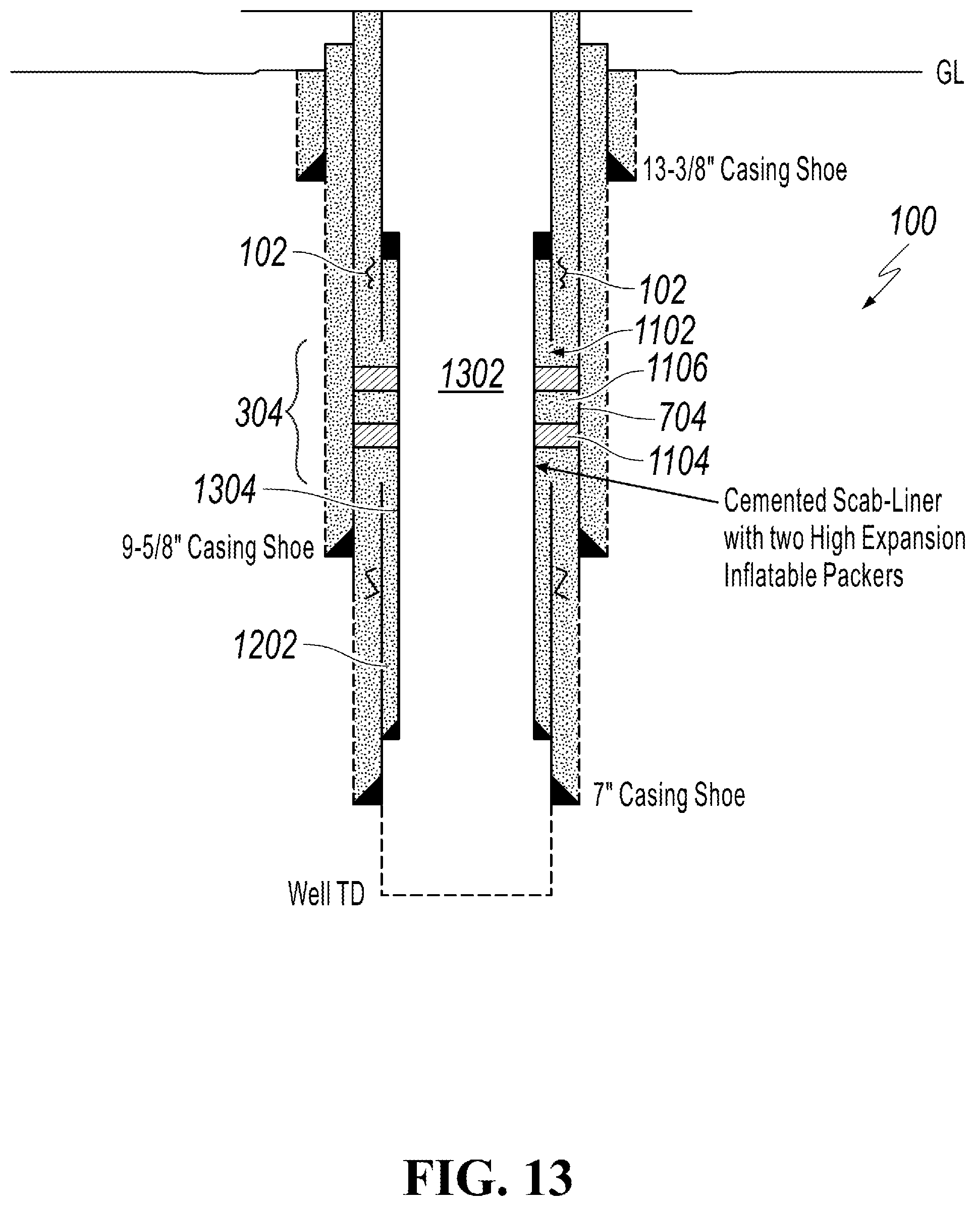 Patent US12326062 Figure 8 – Repairing wellbores with fluid movement behind casing