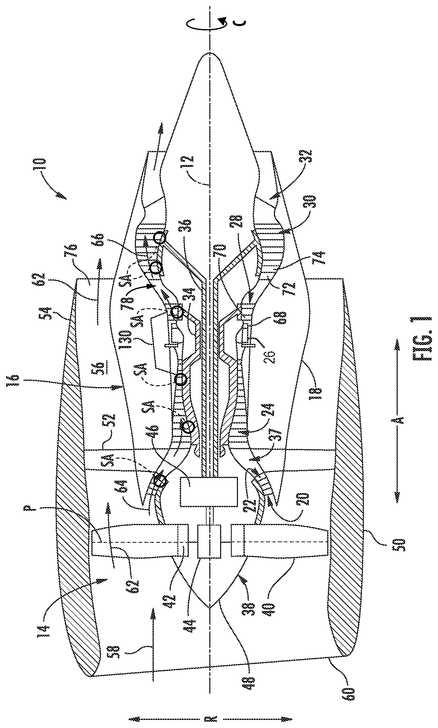Patent US12326089 Figure 1 – Seal assembly for a gas turbine engine