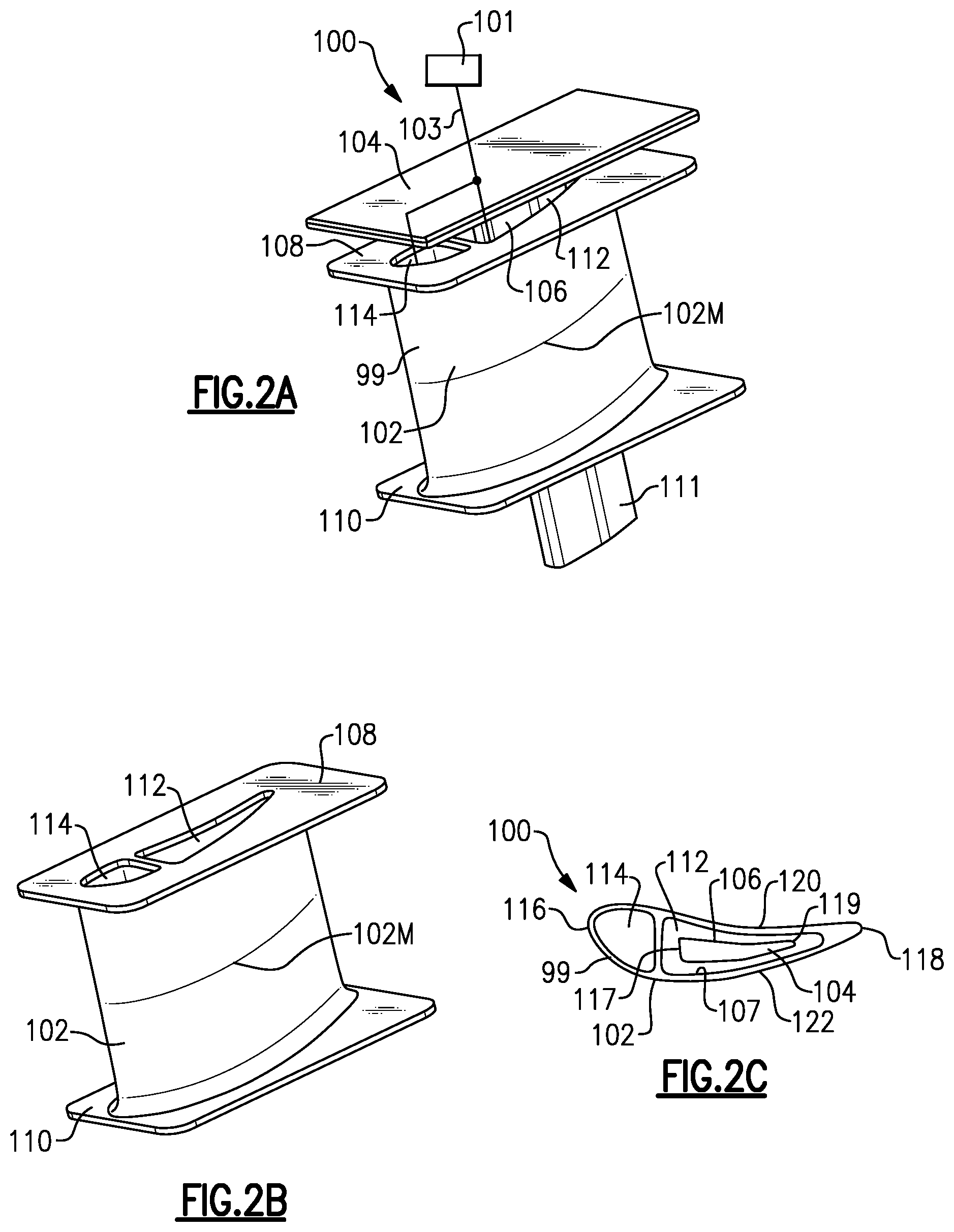 Patent US12326093 Figure 2 – Gas turbine engine vane and spar combination with variable air flow path
