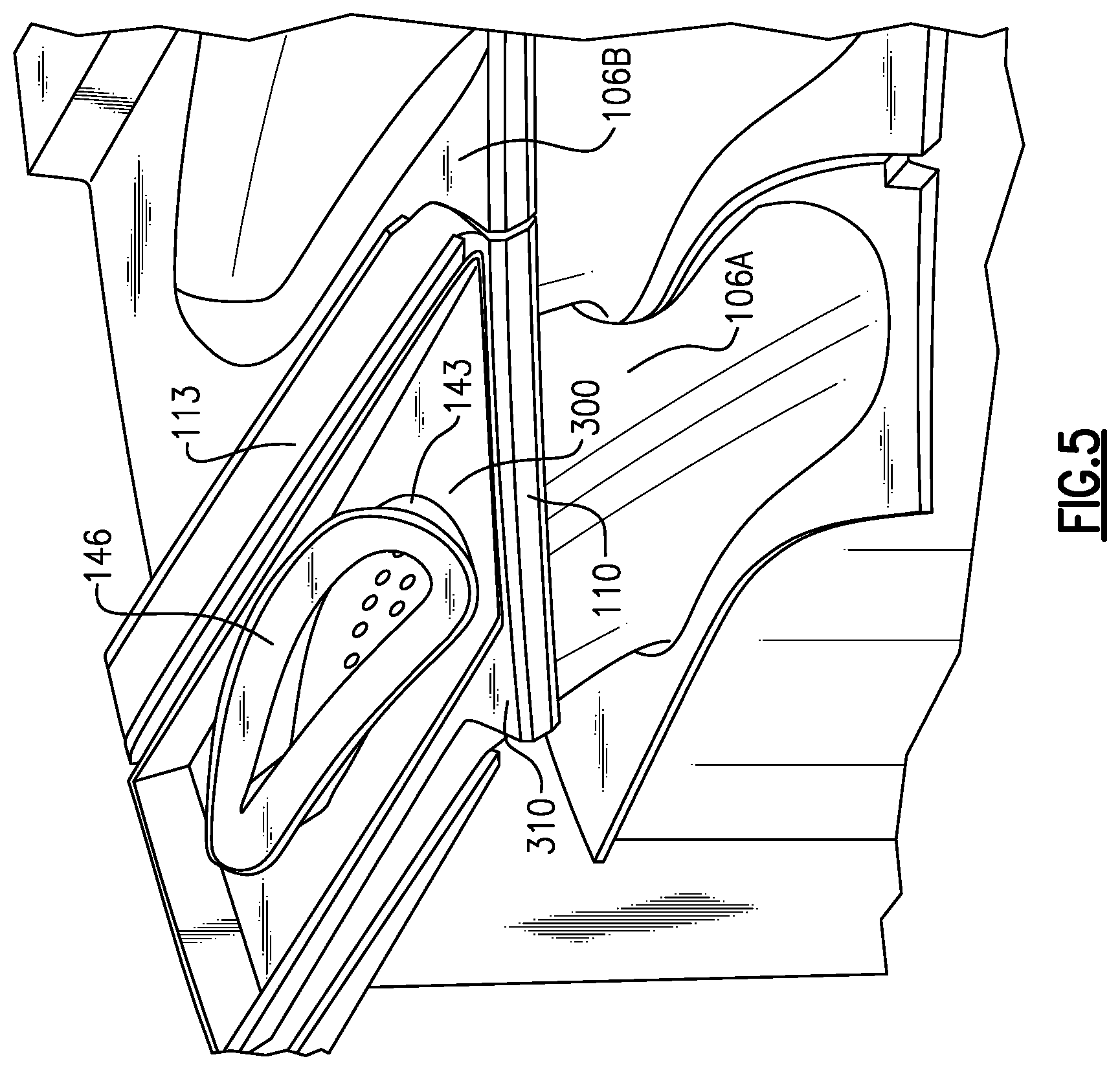 Patent US12326099 Figure 5 – Bathtub seal integrated into CMC vane load path