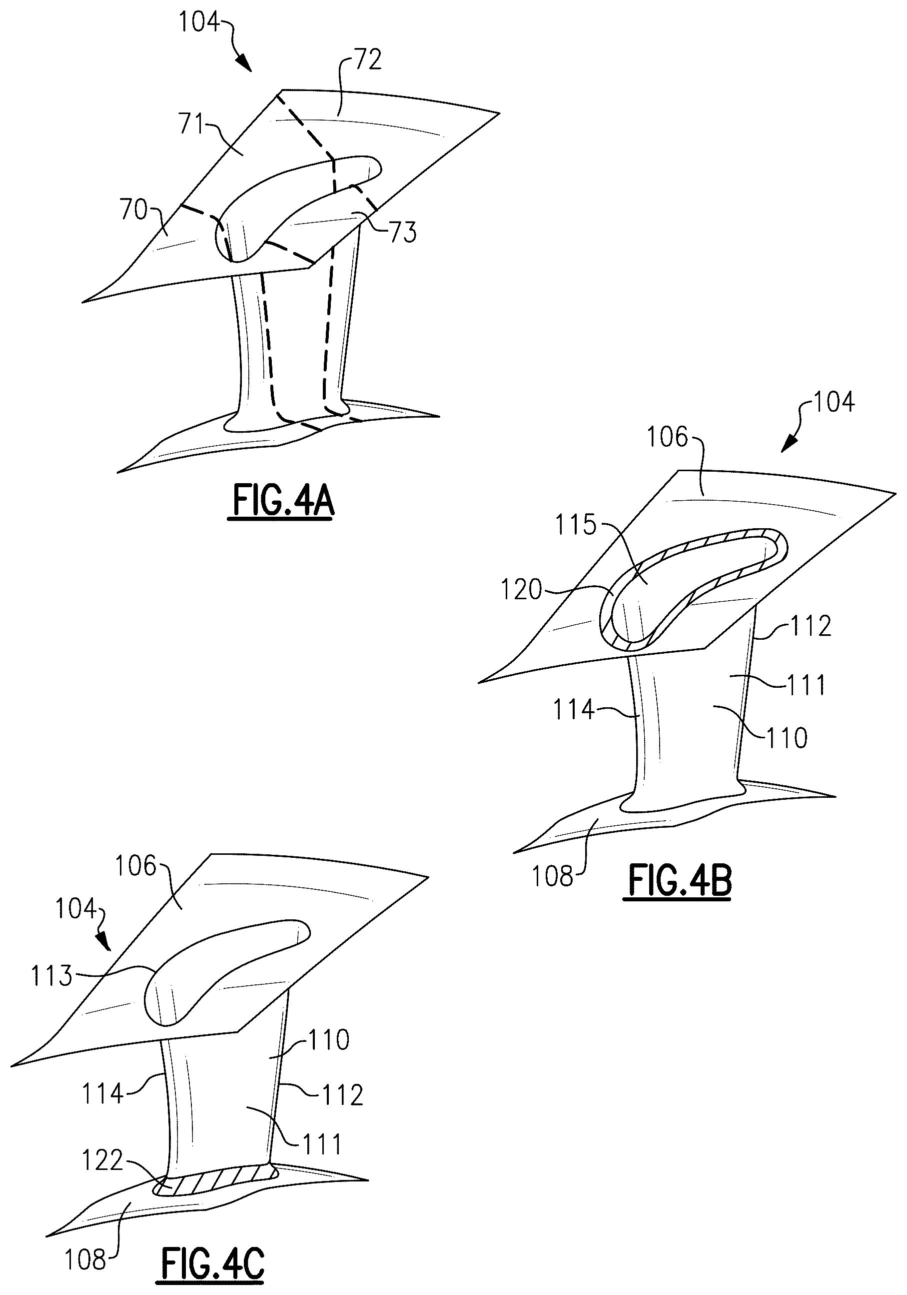 Patent US12326100 Figure 3 – Gas turbine engine component fillets formed of CMC plies