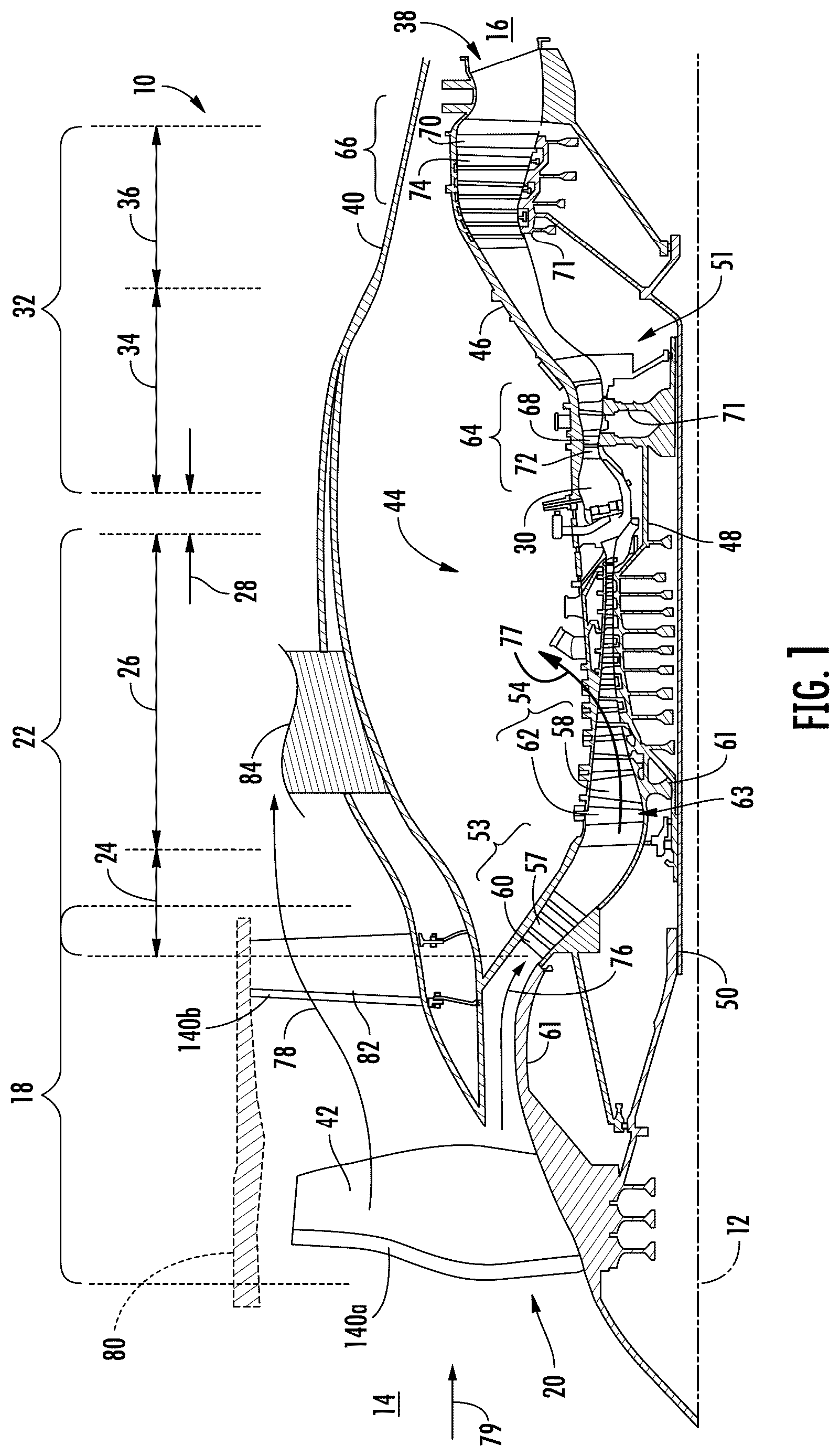 Patent US12326101 — Turbine engine with composite airfoils — Figure 1