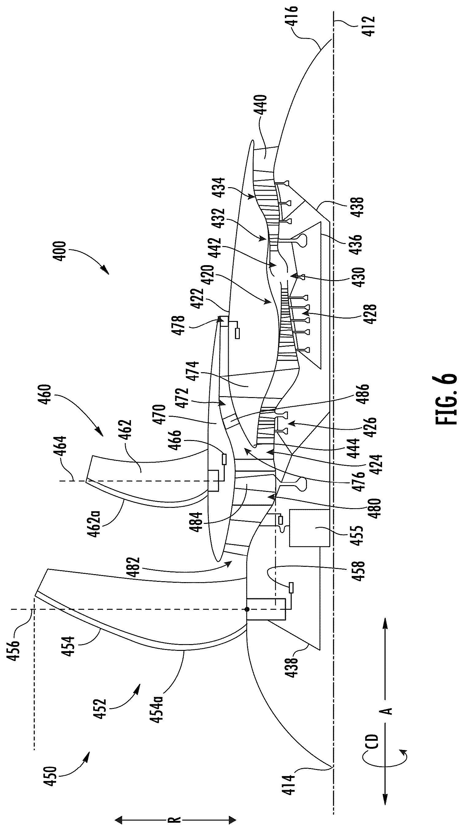 Patent US12326101 Figure 6 – Turbine engine with composite airfoils
