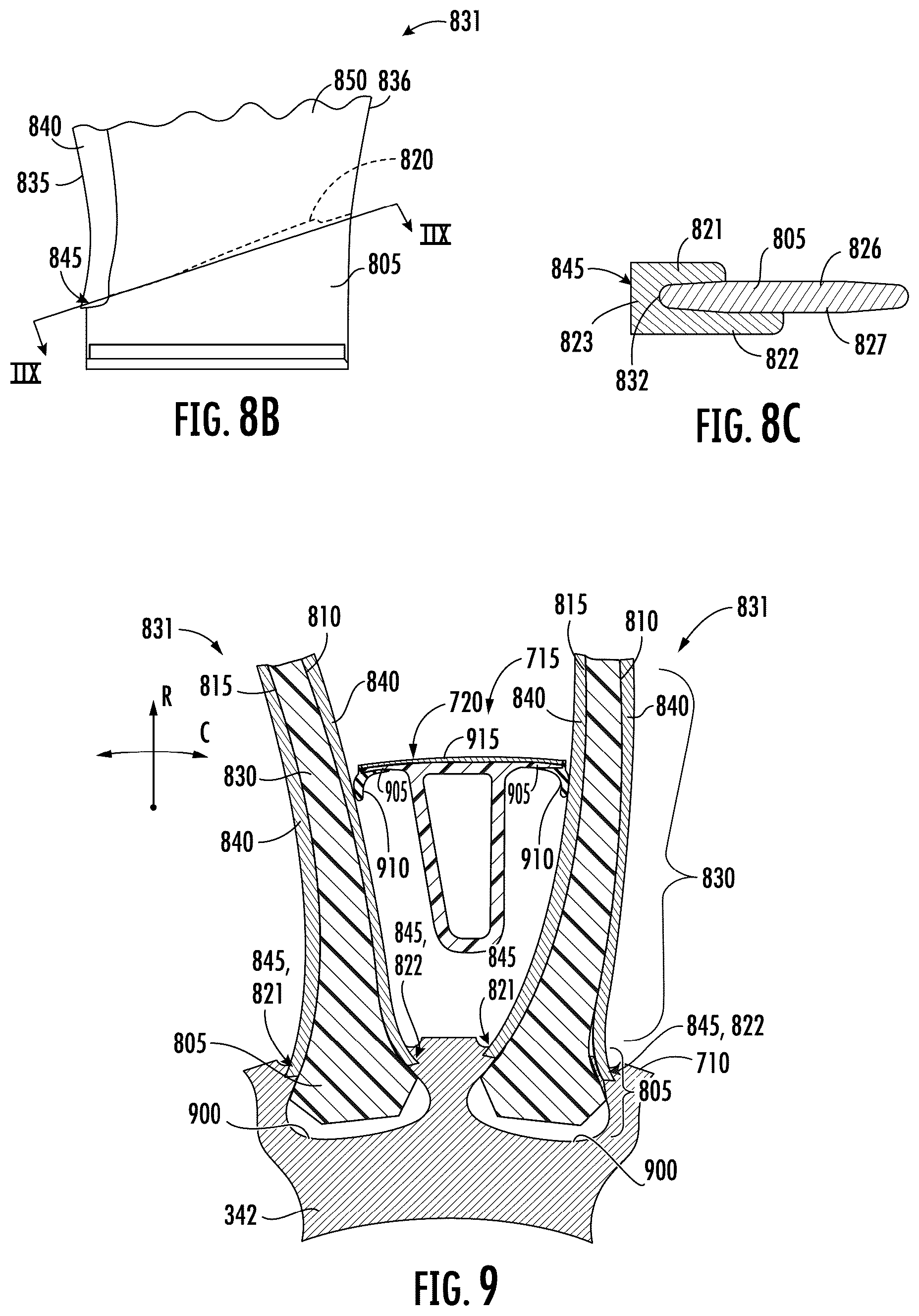 Patent US12326101 Figure 9 – Turbine engine with composite airfoils