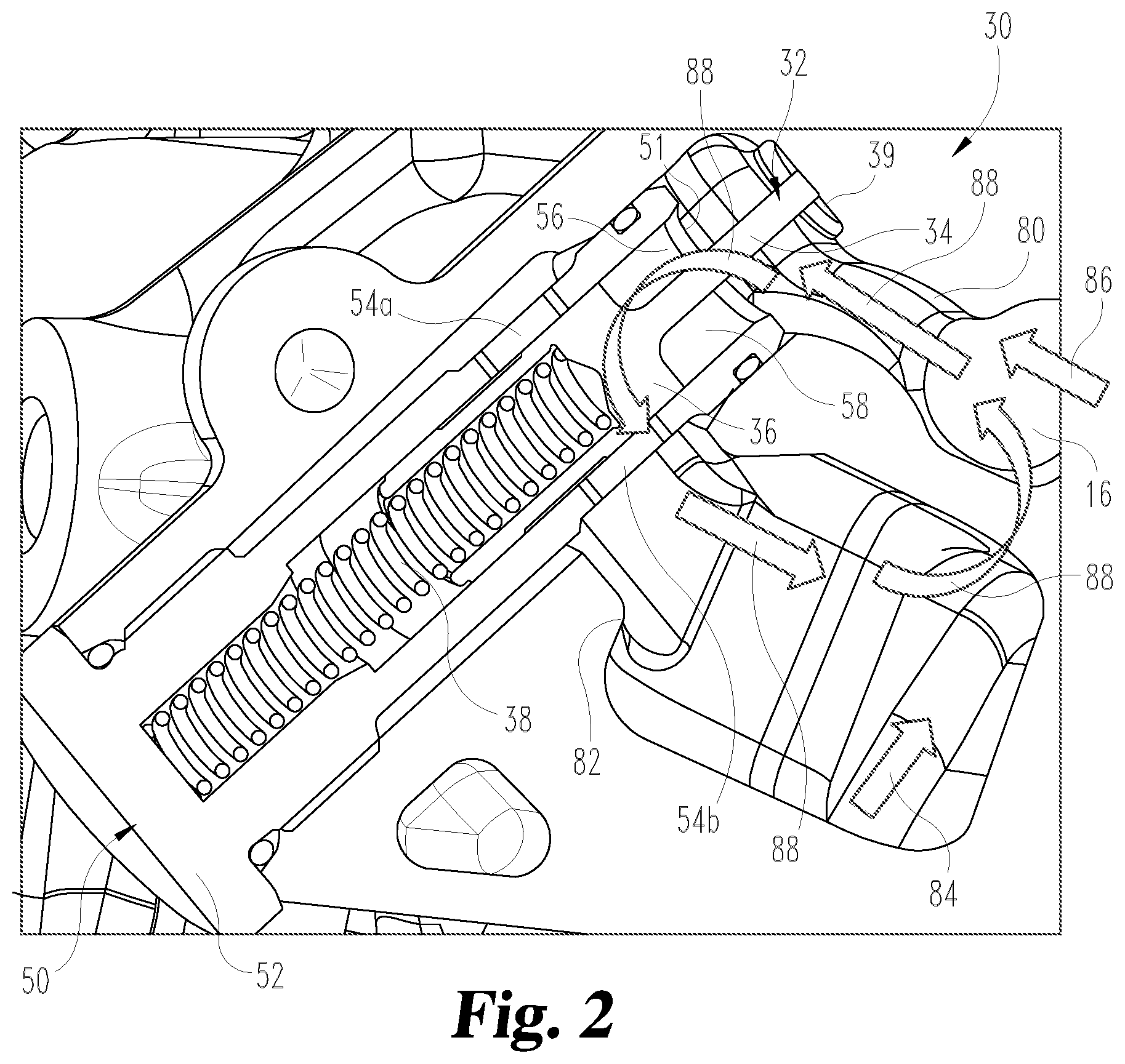 Patent US12326103 Figure 2 – Pressure regulator for engine lubrication system