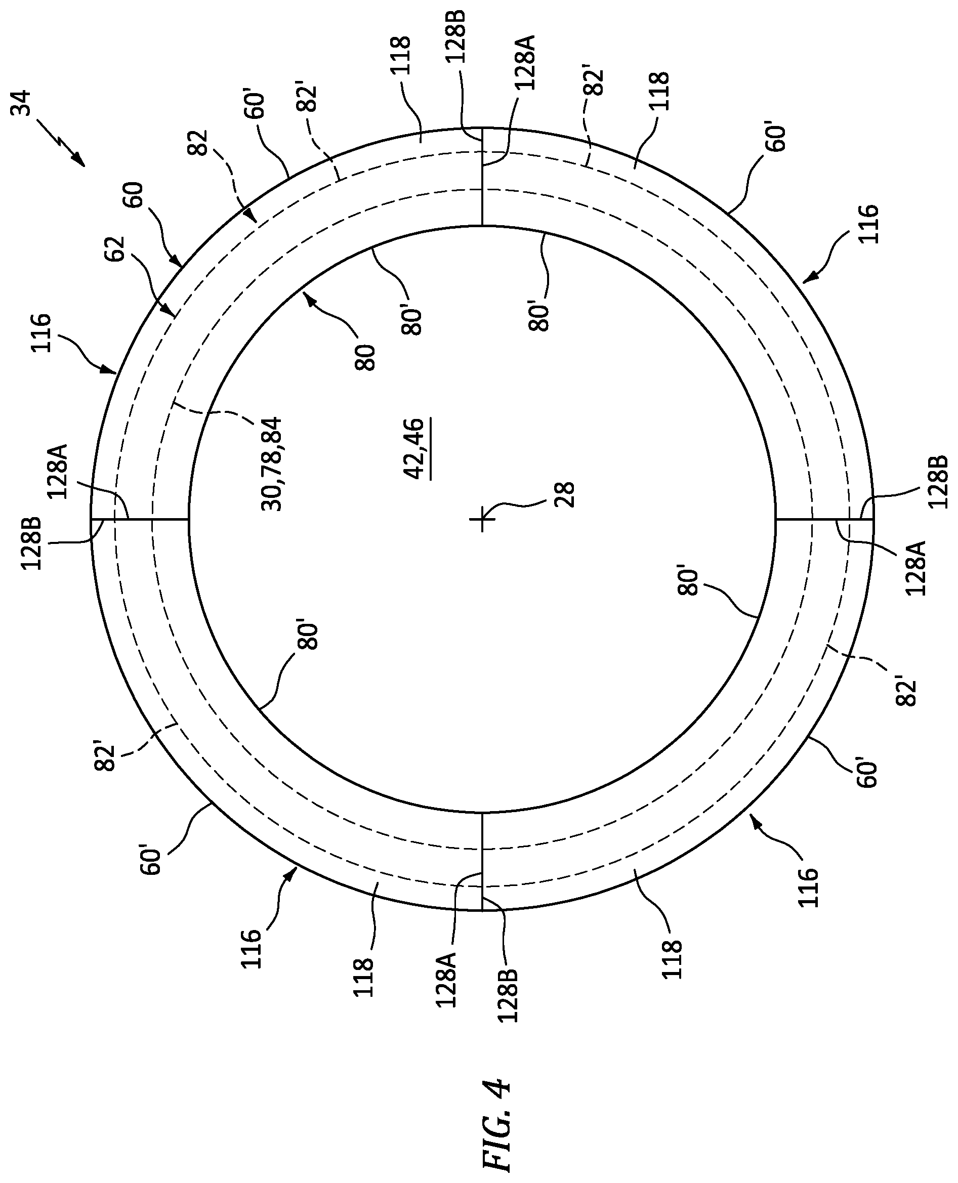 Patent US12326113 Figure 4 – Segmented nacelle inlet lip with electric anti-icing system