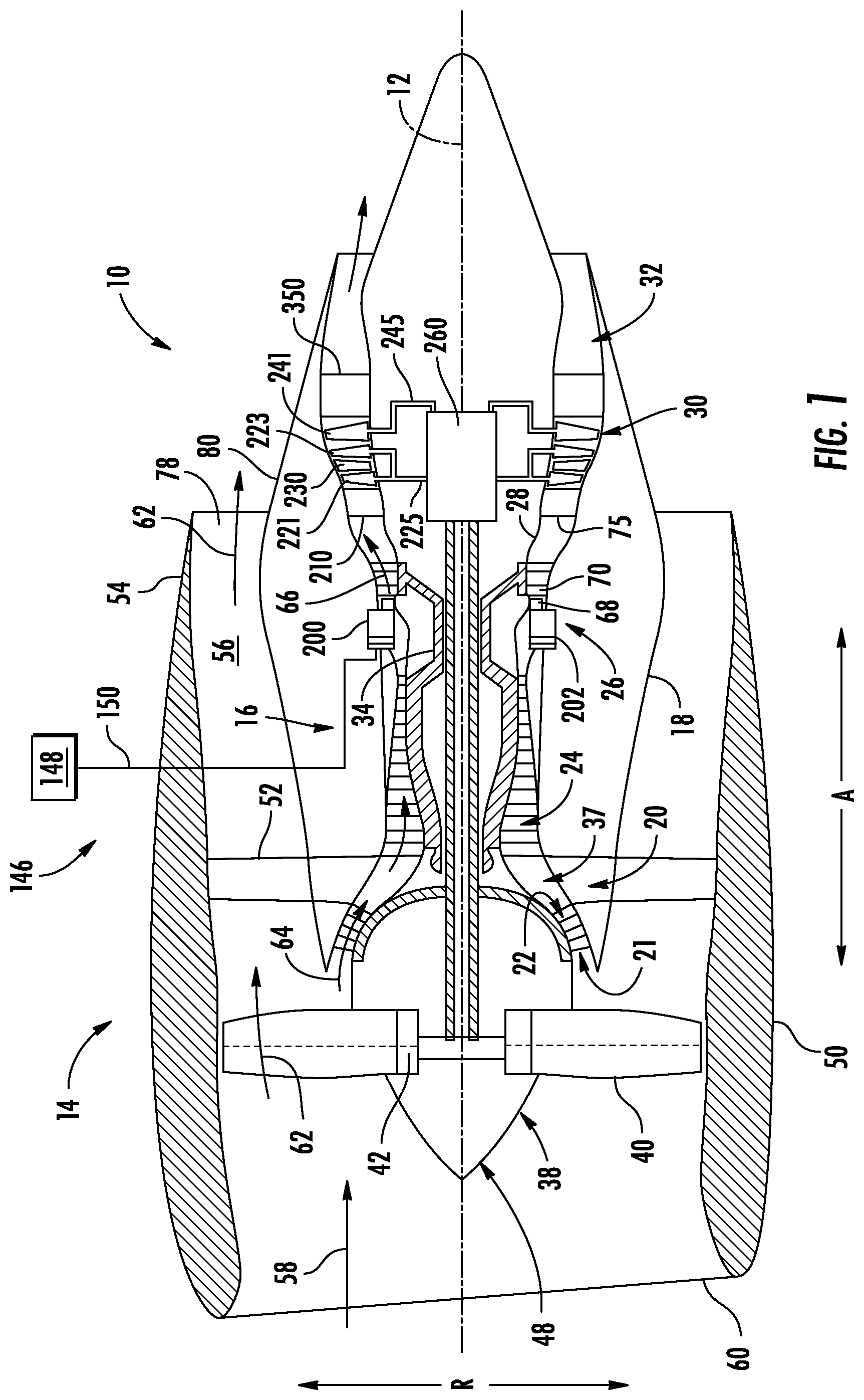 Patent US12326118 Figure 1 – Gas turbine engines with a fuel cell assembly