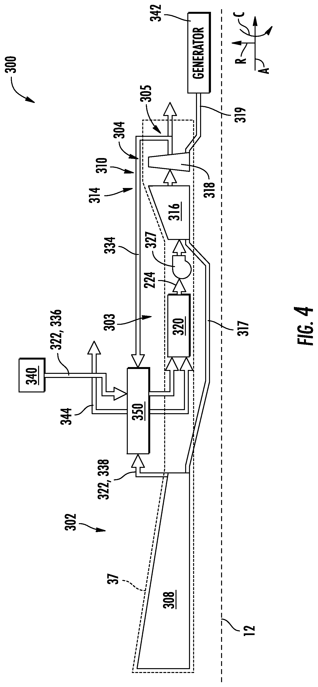Patent US12326118 Figure 3 – Gas turbine engines with a fuel cell assembly