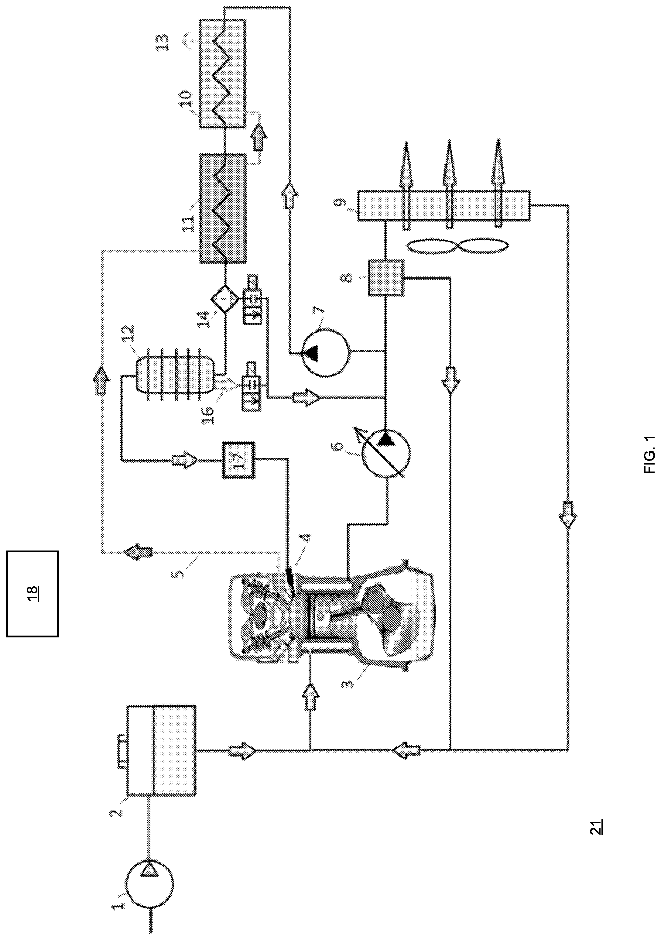 Patent US12326124 Figure 1 – Internal combustion engine with thermochemical recuperation of waste heat and a method for thermochemical recuperation
