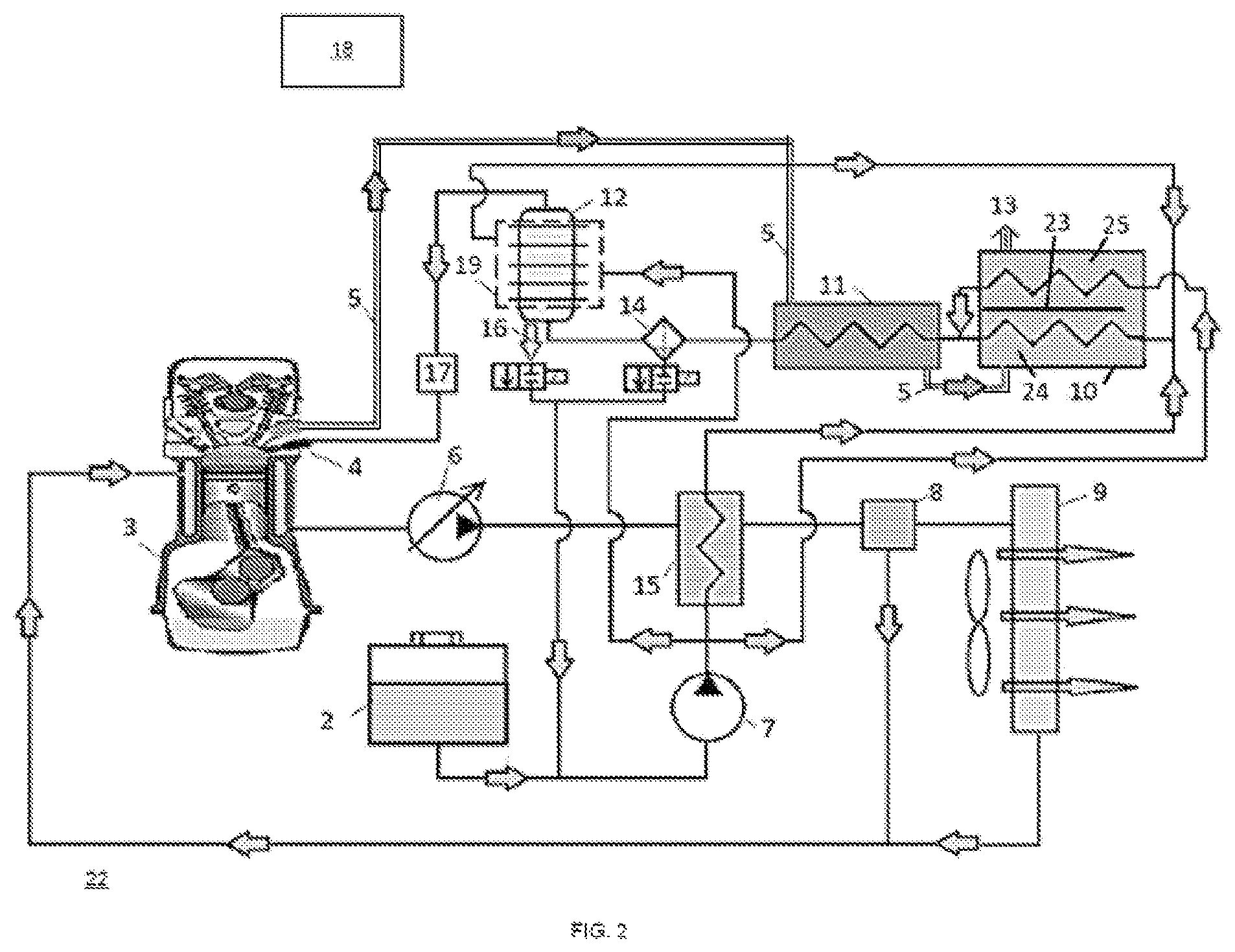 Patent US12326124 Figure 2 – Internal combustion engine with thermochemical recuperation of waste heat and a method for thermochemical recuperation