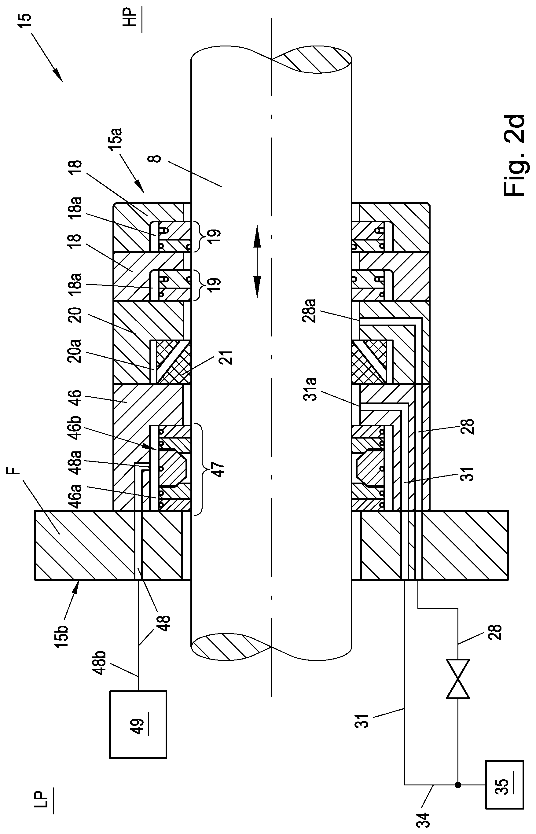 Patent US12326140 Figure 5 – Sealing device for a piston rod of a reciprocating compressor