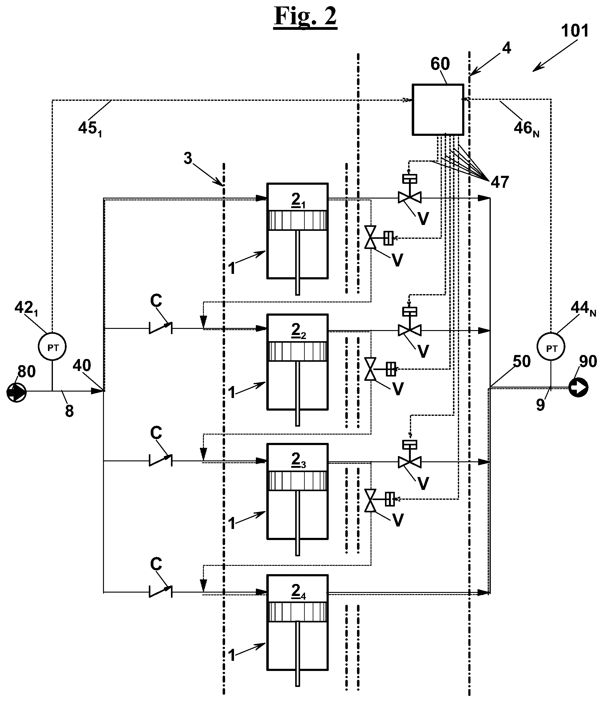 Patent US12326144 Figure 2 – Method and a device for changing the compression ratio of a reciprocating compressor