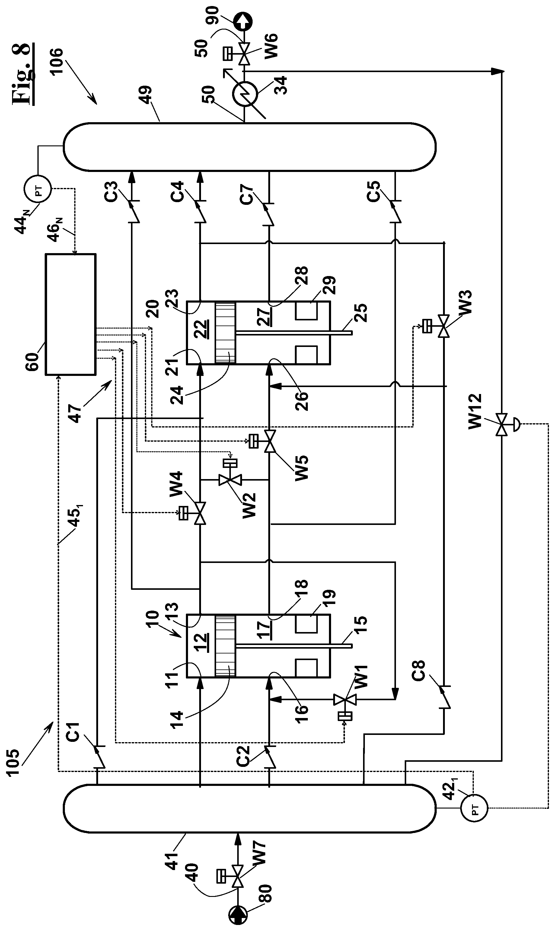 Patent US12326144 Figure 7 – Method and a device for changing the compression ratio of a reciprocating compressor