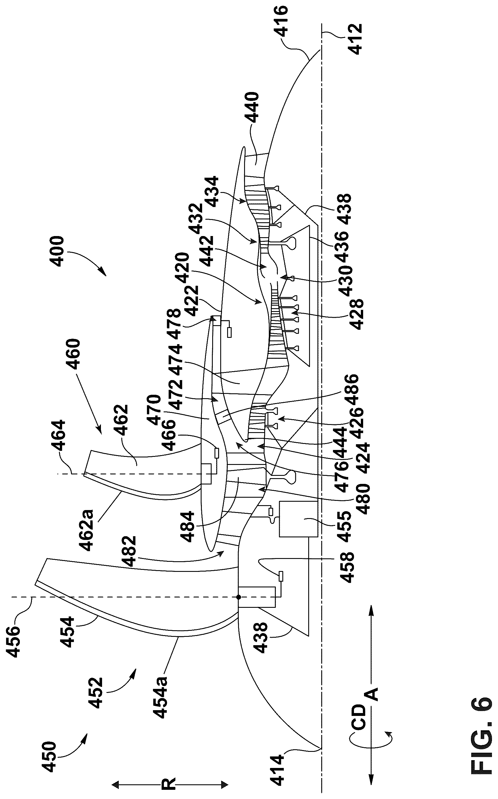 Patent US12326154 Figure 6 – Turbine engine with composite airfoils