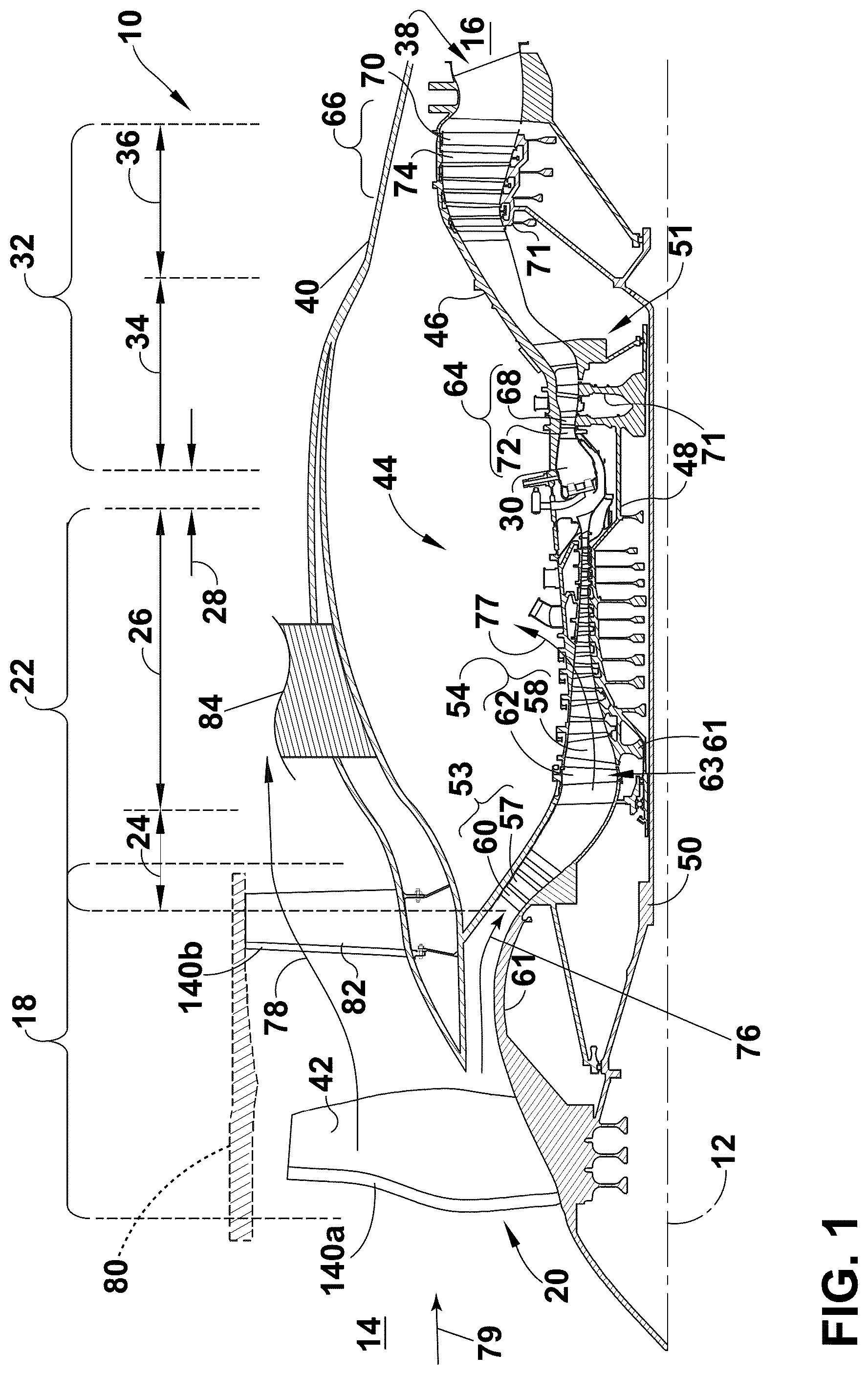 Patent US12326155 Figure 1 – Turbine engine with composite airfoils