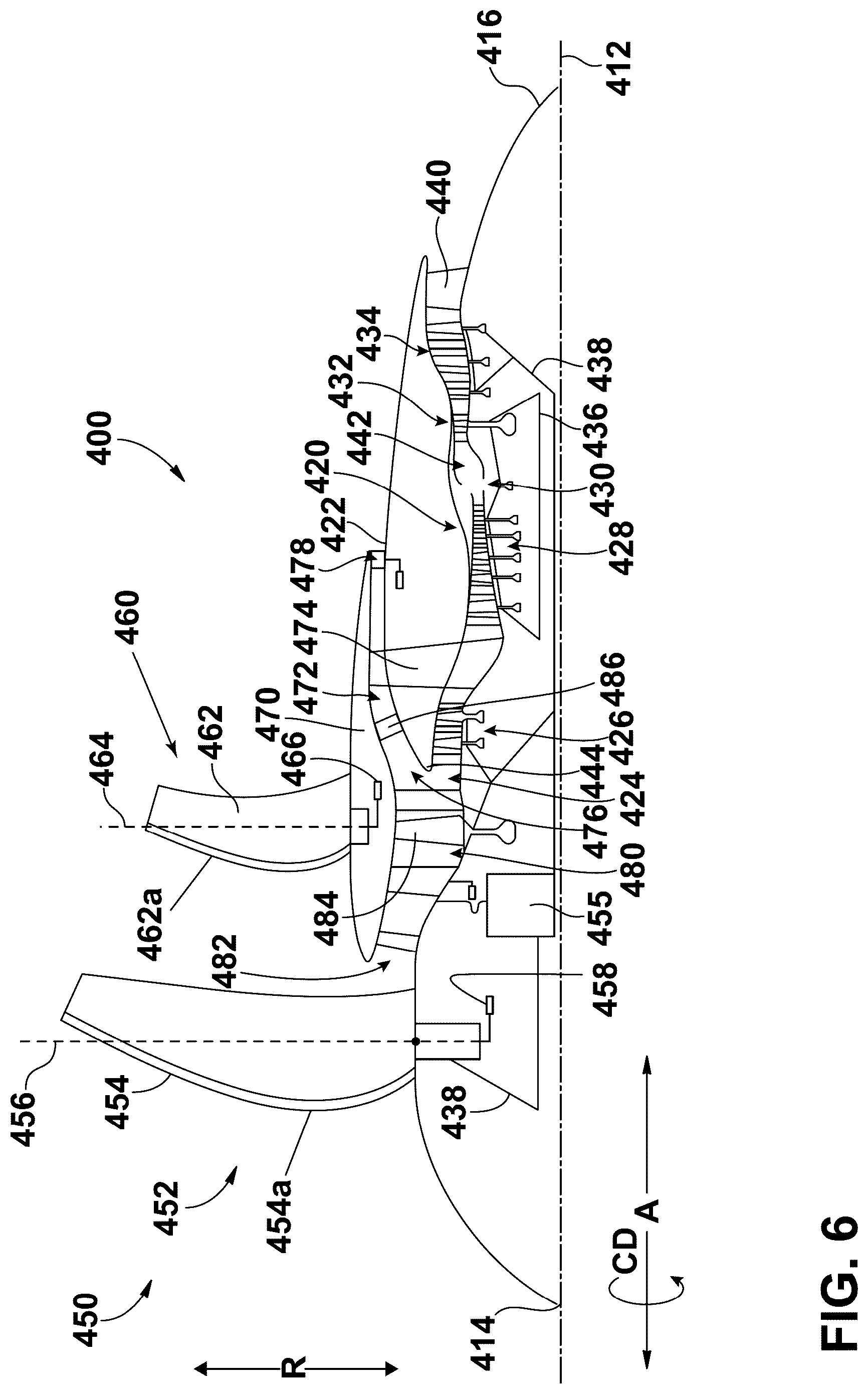 Patent US12326155 Figure 6 – Turbine engine with composite airfoils