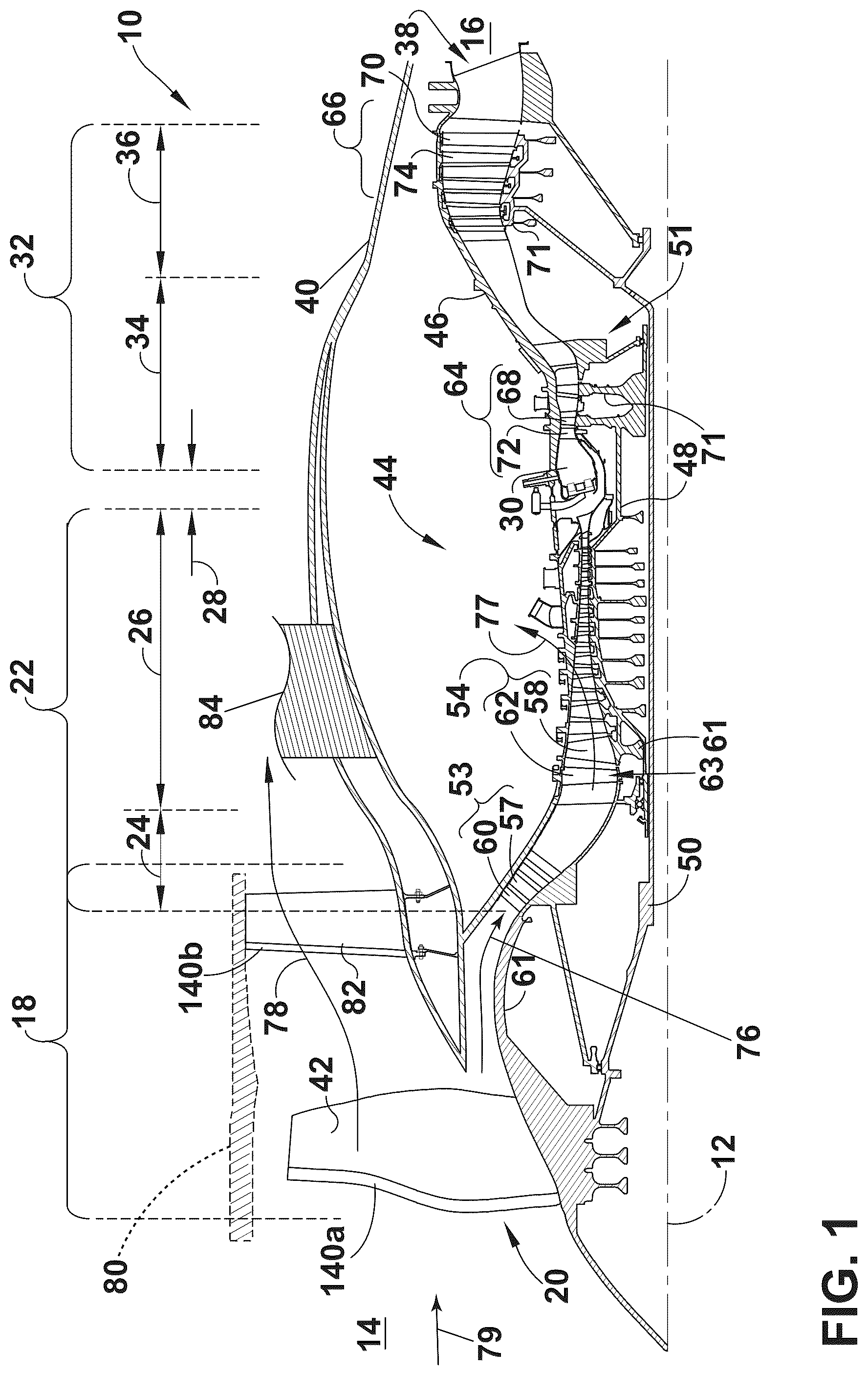 Patent US12326157 Figure 1 – Turbine engine with composite airfoils