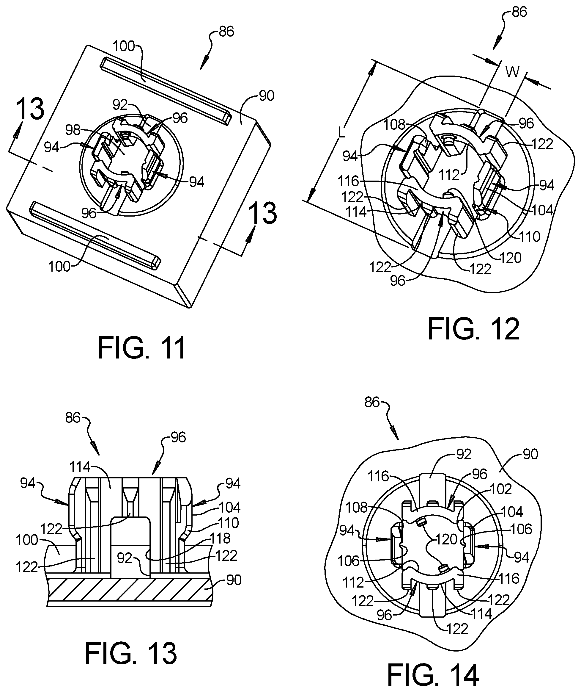 Patent US12326163 Figure 7 – Pin and grommet fastener including pin and grommet having panel retention fingers and pin retention fingers that cooperate with one another to define pin receptacle for receiving the pin