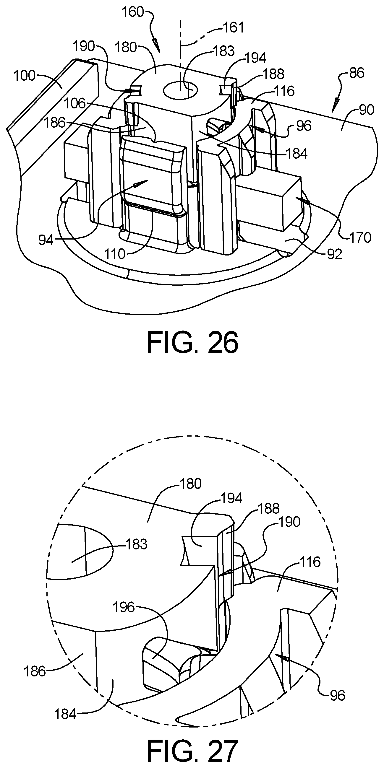 Patent US12326163 Figure 12 – Pin and grommet fastener including pin and grommet having panel retention fingers and pin retention fingers that cooperate with one another to define pin receptacle for receiving the pin