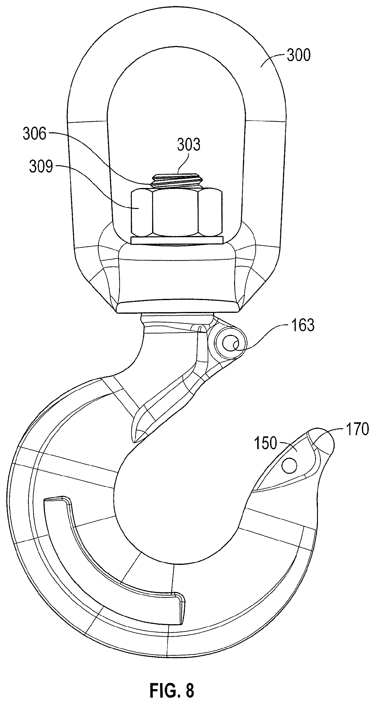 Patent US12326165 Figure 8 – Spring latch for a hook