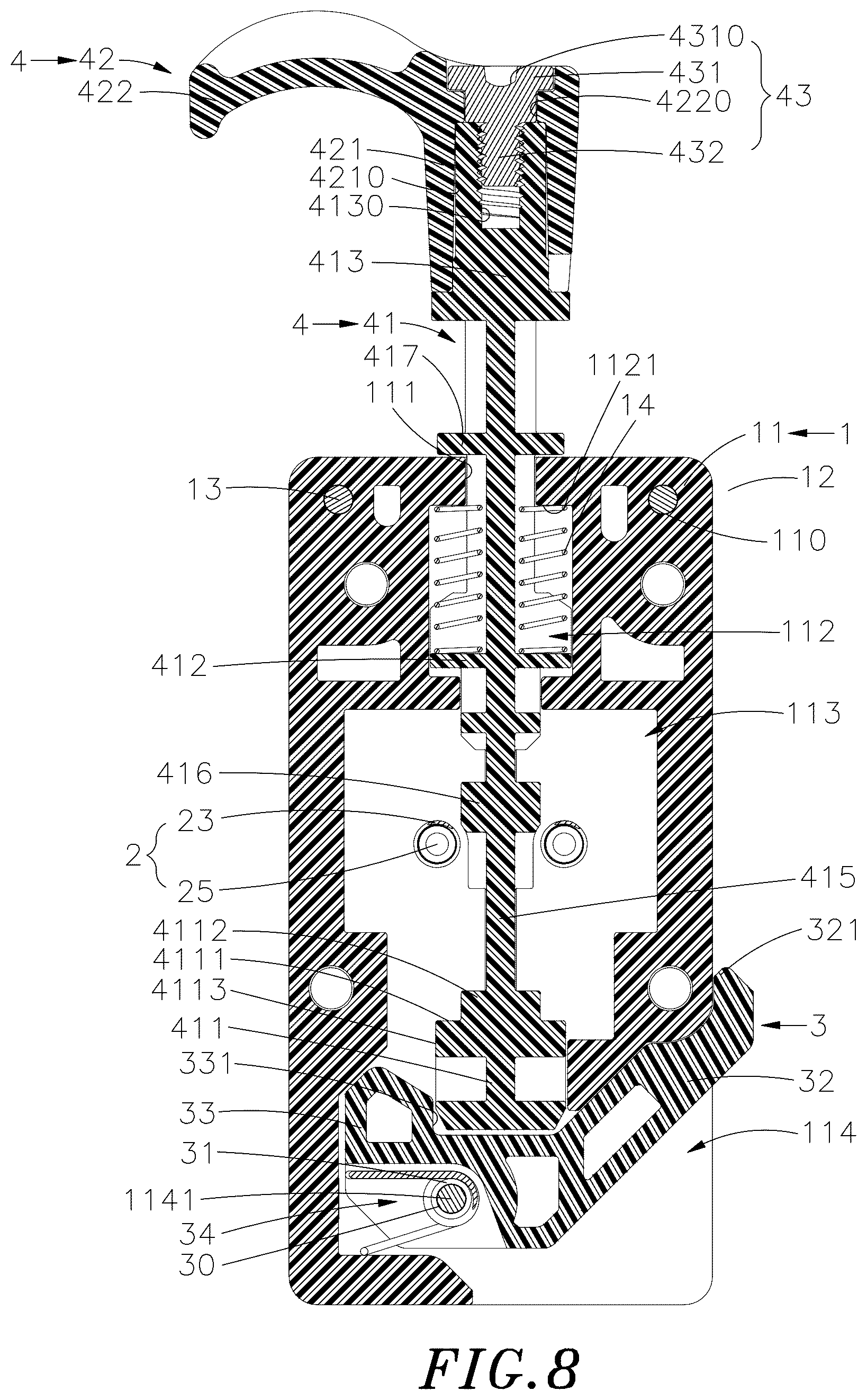 Patent US12326167 Figure 8 – Chassis quick release device