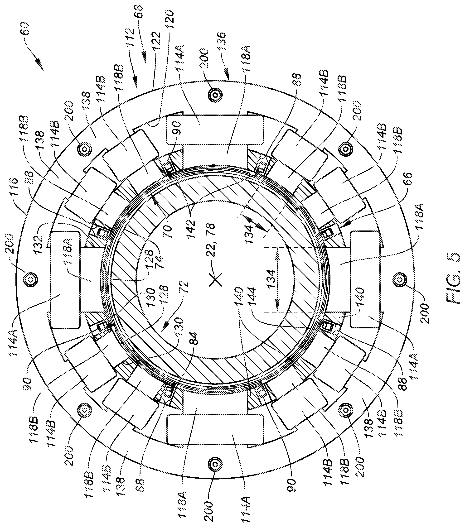 Patent US12326172 Figure 5 – Magnetic-foil bearing with cooling system