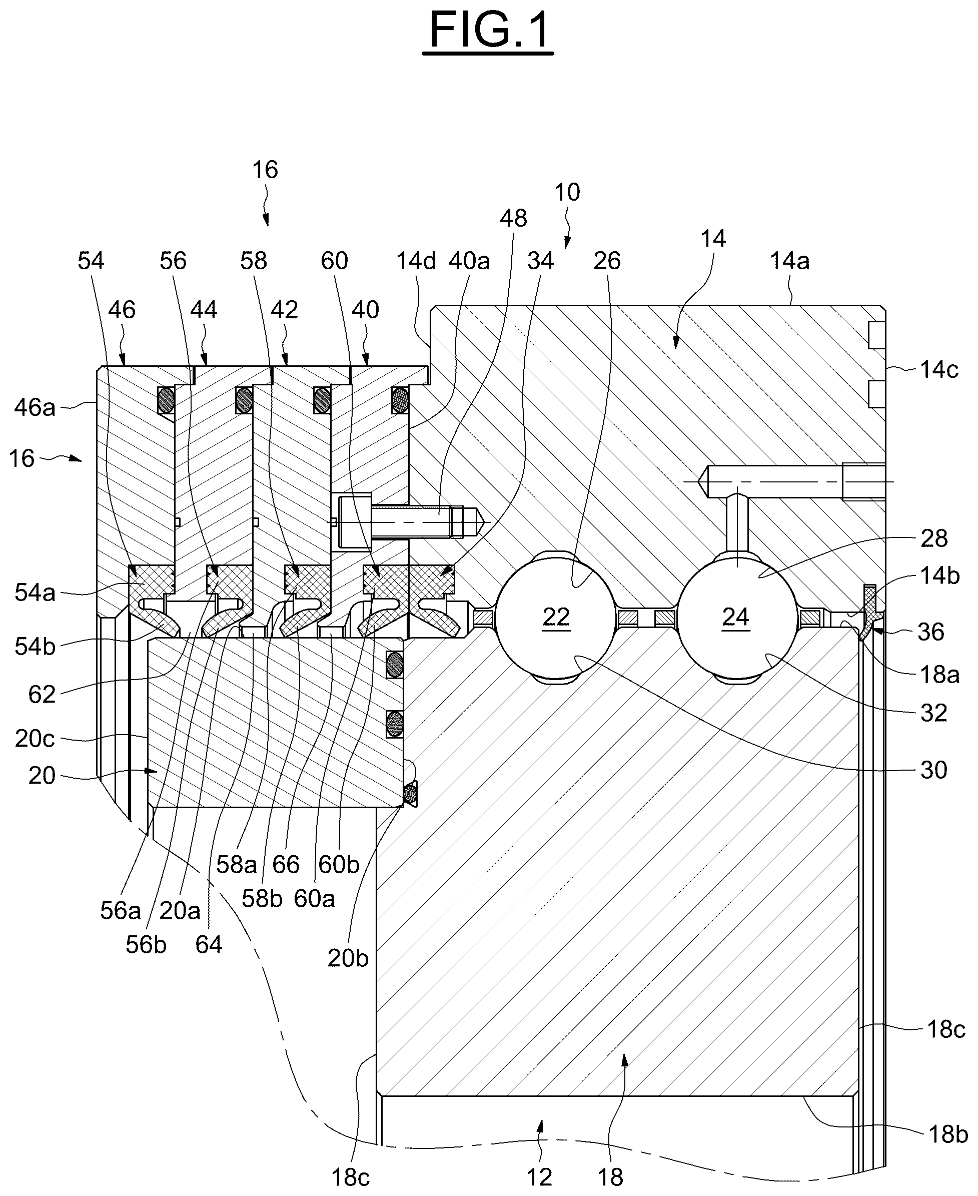 Patent US12326174 — Rolling-element bearing with seals and purging channel — Figure 1