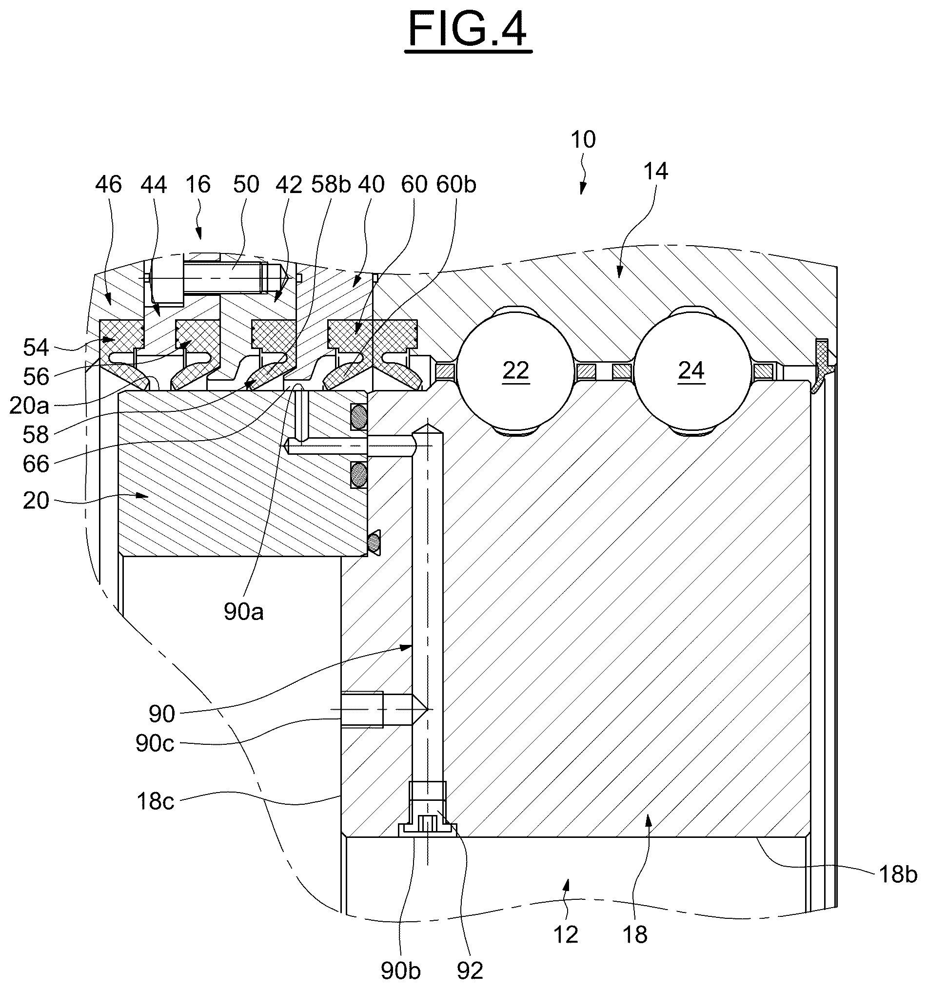 Patent US12326174 Figure 3 – Rolling-element bearing with seals and purging channel