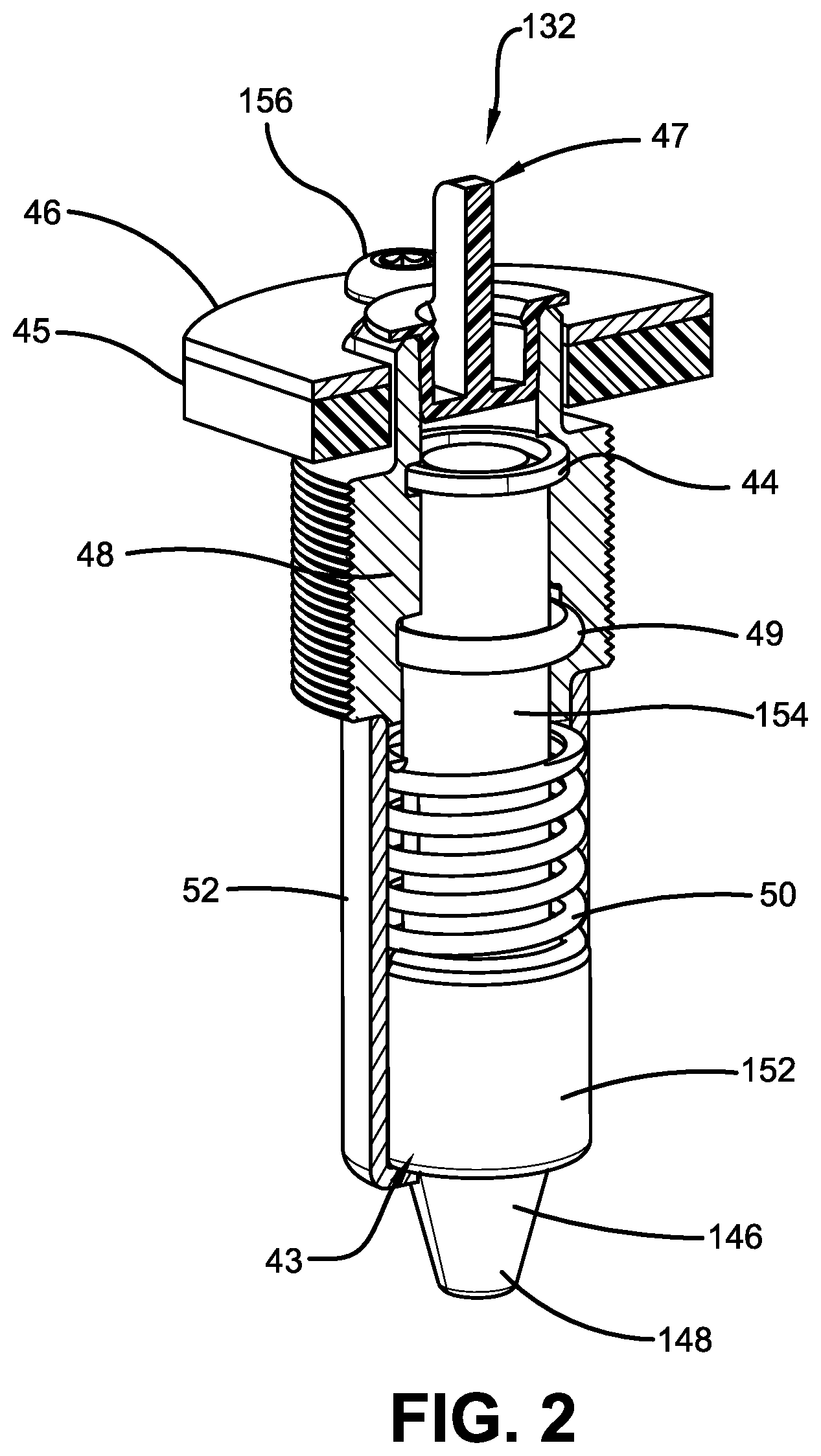 Patent US12326177 Figure 2 – Multi-disc brake having radial wear pin cartridge and integrated water jacket