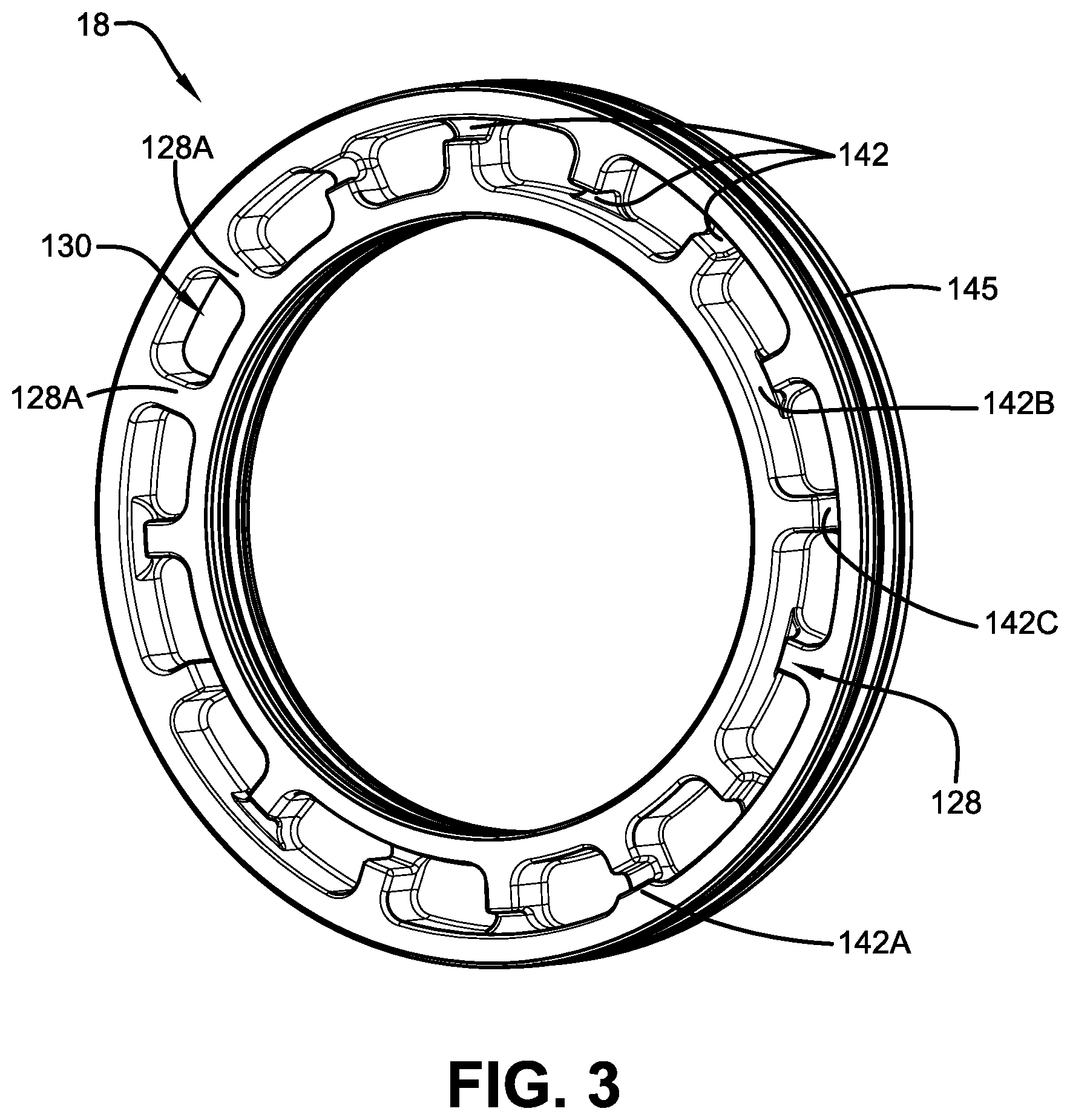Patent US12326177 Figure 3 – Multi-disc brake having radial wear pin cartridge and integrated water jacket