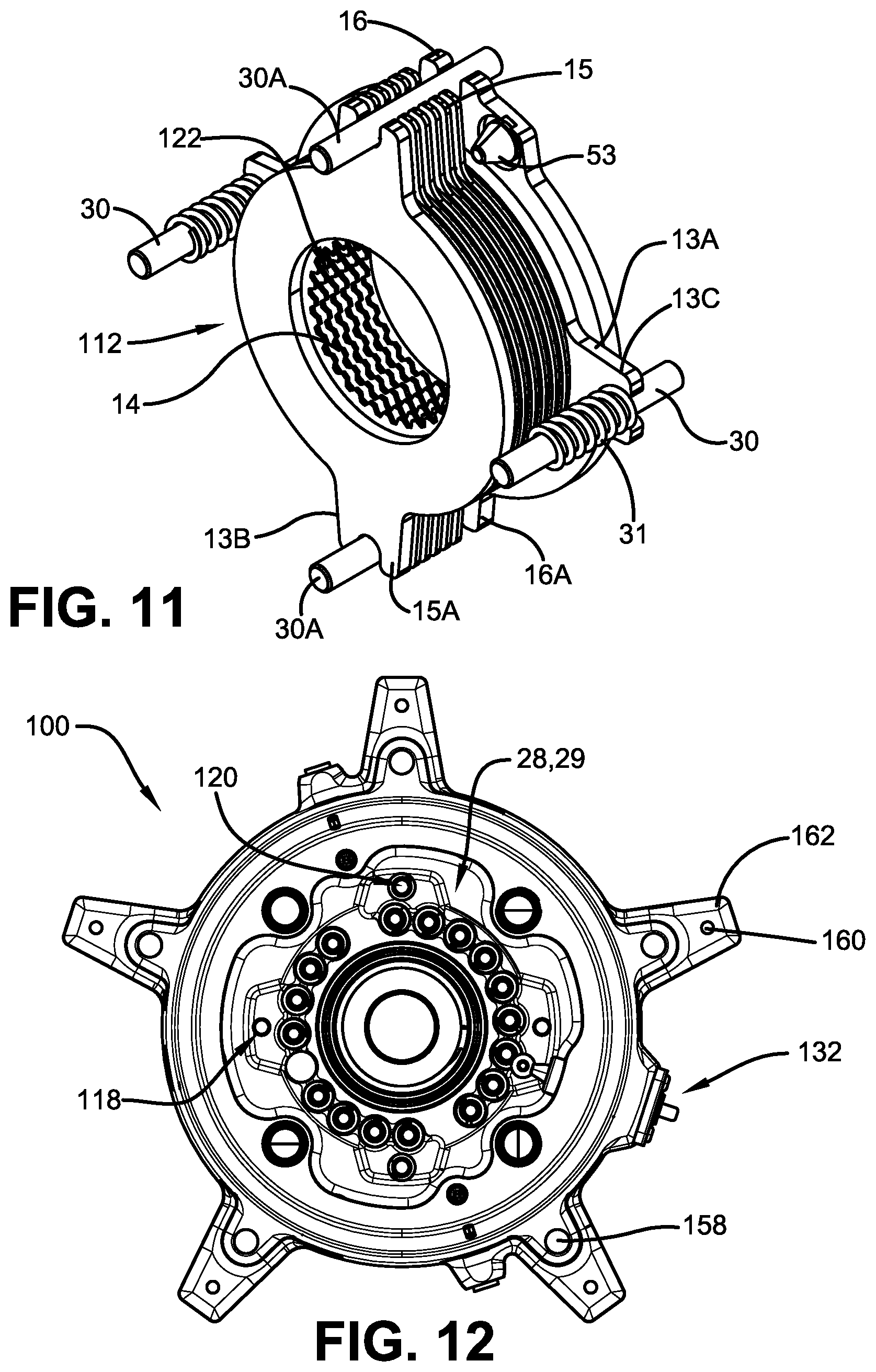 Patent US12326177 Figure 9 – Multi-disc brake having radial wear pin cartridge and integrated water jacket
