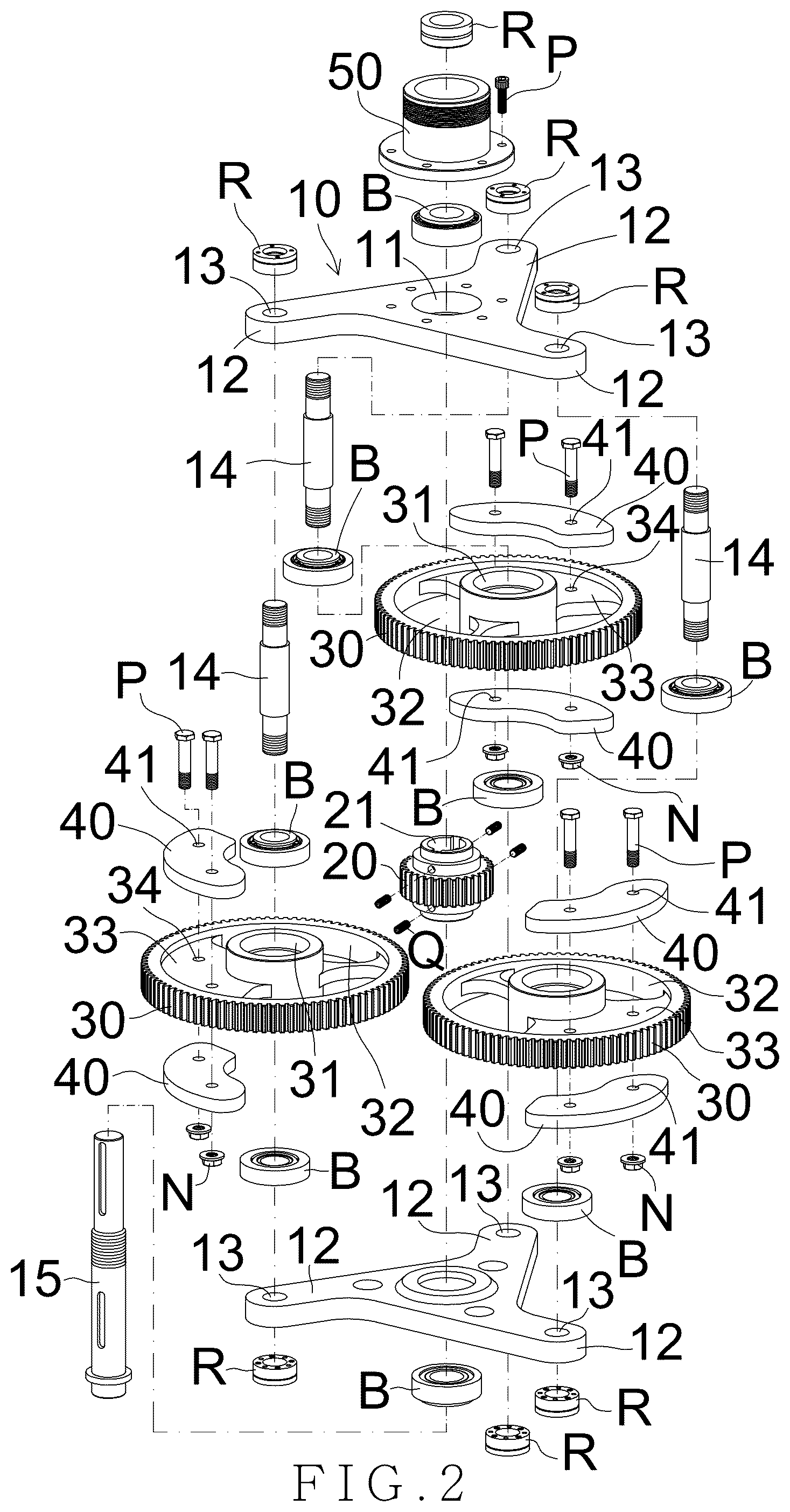 Patent US12326182 Figure 2 – Planetary gear type throwing wheel device